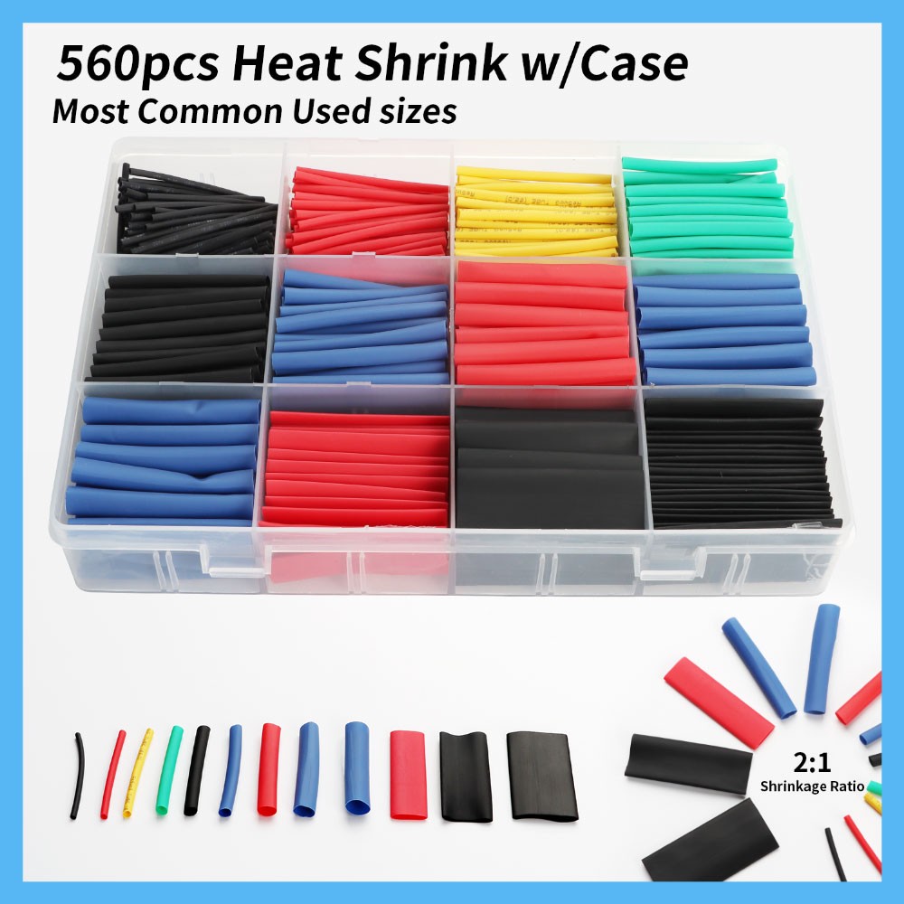560 Pcs HEAT SHRINK Tubing Sleeve 2:1 Shrinkable Tube Wire Cable Assortment Kit