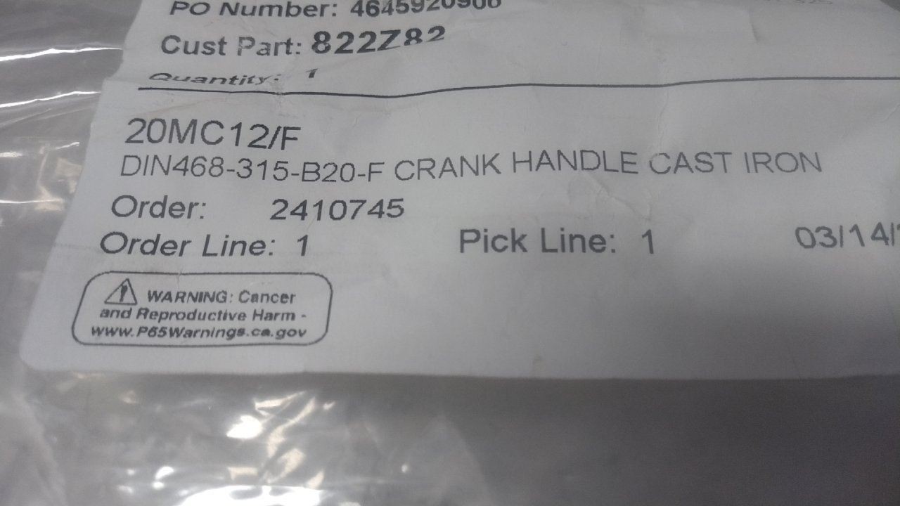JW Winco 20MC12/F 315mm Handle L 54mm Bore Depth Crank Handle