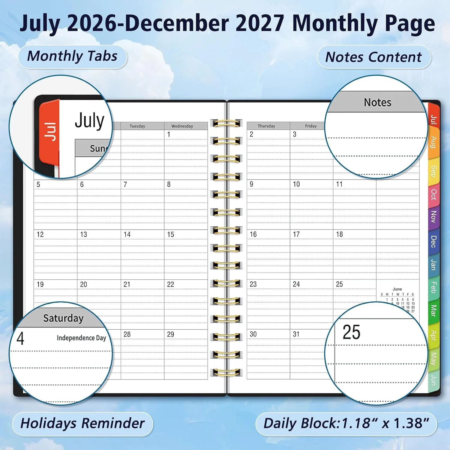 Daily Planner 2026-2027, 18 Month Planner with Tabs, July 2026 – December 2027 W
