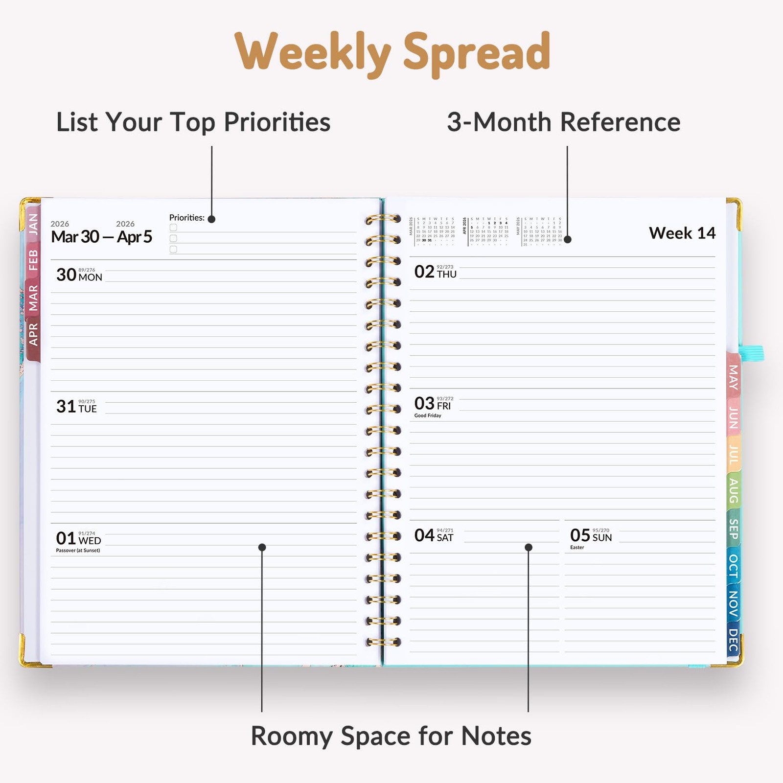 Forvencer 2026 Planner, Weekly and Monthly Calendar Letter, Light Green