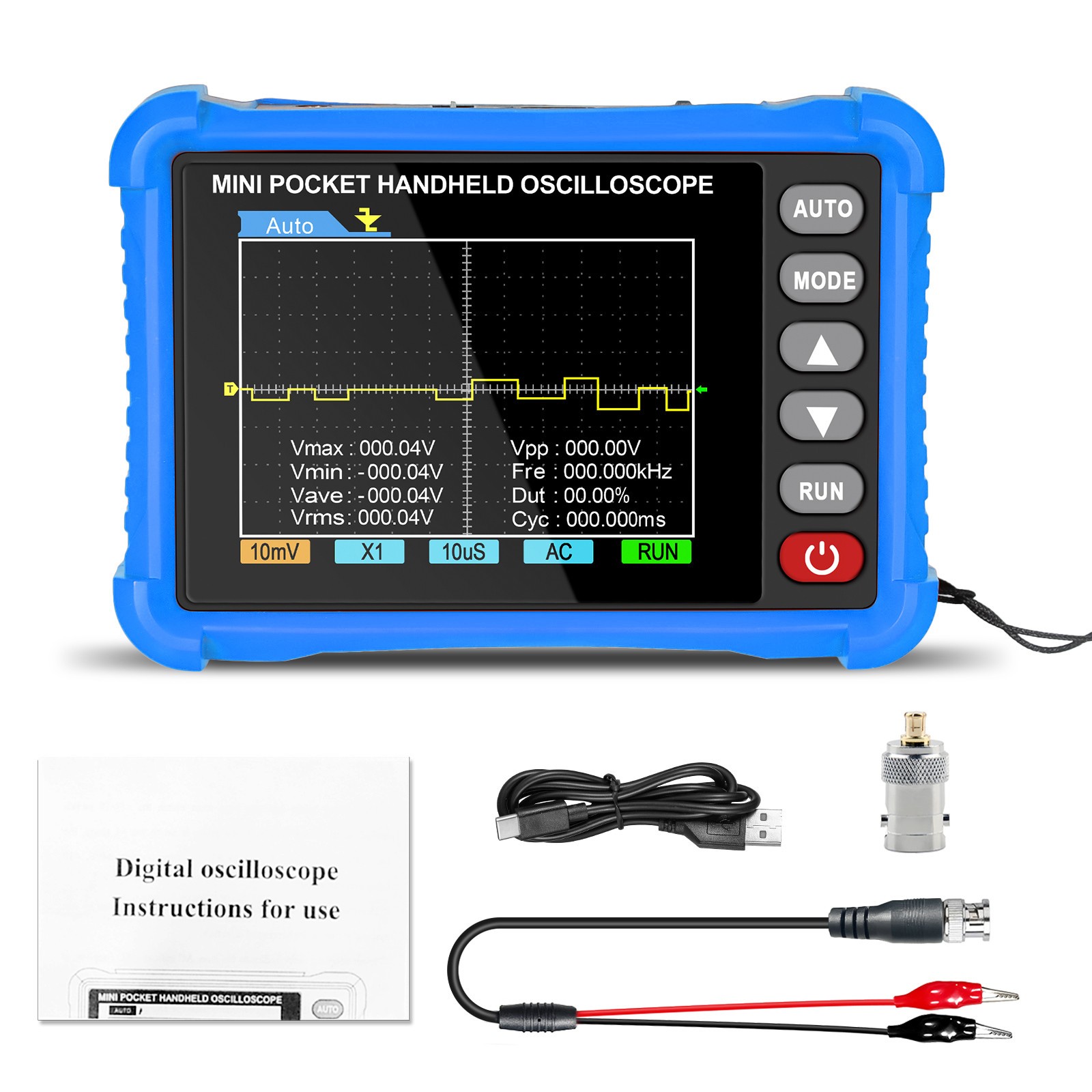Portable Oscilloscope Kit – 250kHz, Handheld w/ Probe, Lithium Battery, AUTO Set