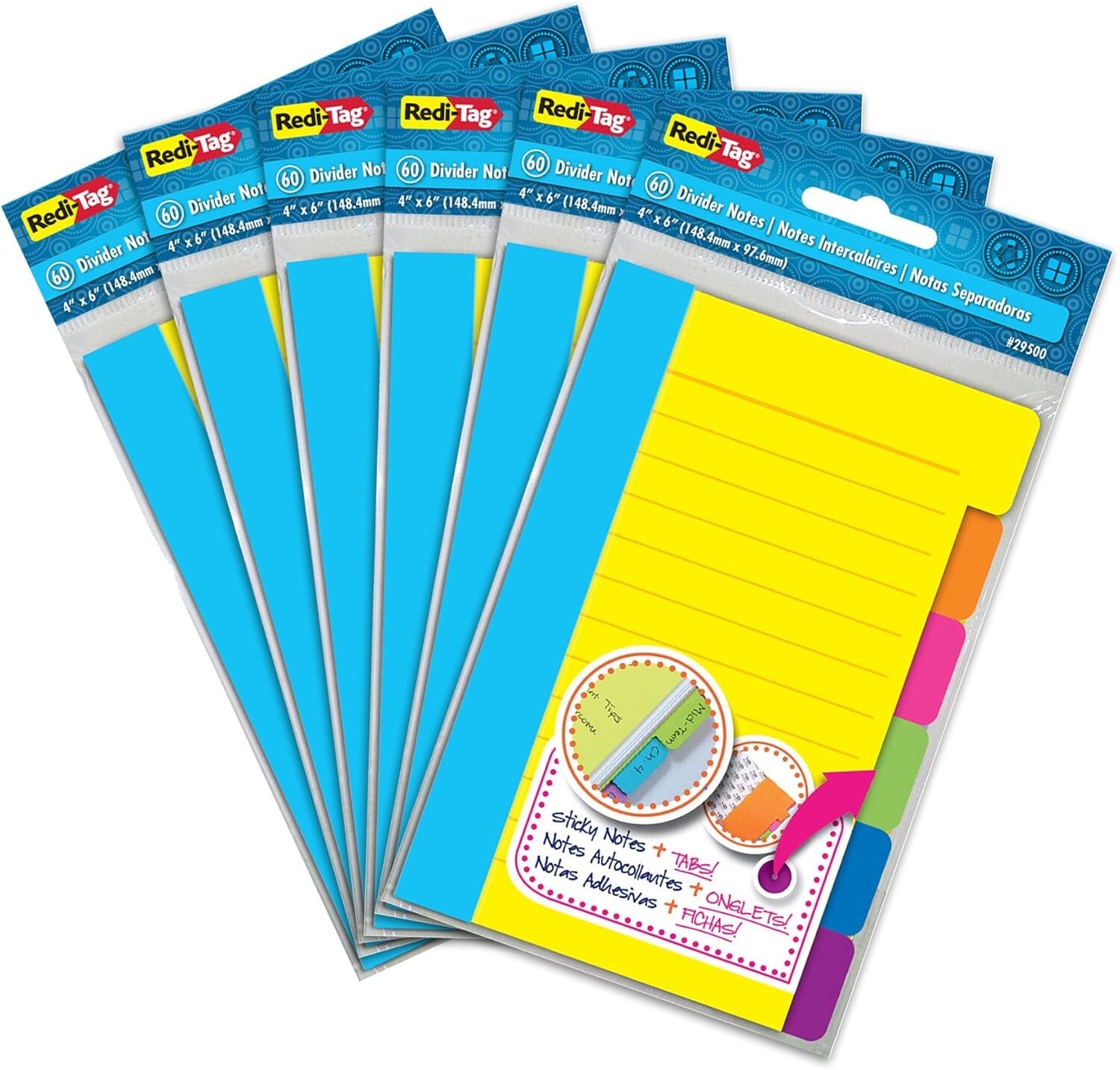 Assorted Neon Color Tabbed Notebooks: 4×6” Lined Self-Stick Notes, 6 Count