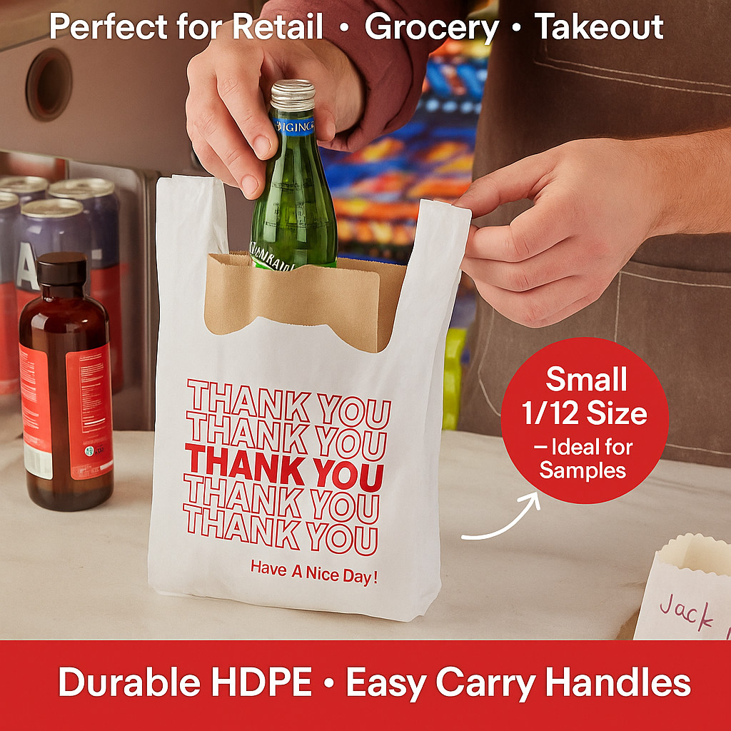Bags 1/12 Extra Small 7×3.5×13 THANK YOU T-Shirt Plastic Grocery Shopping Bags