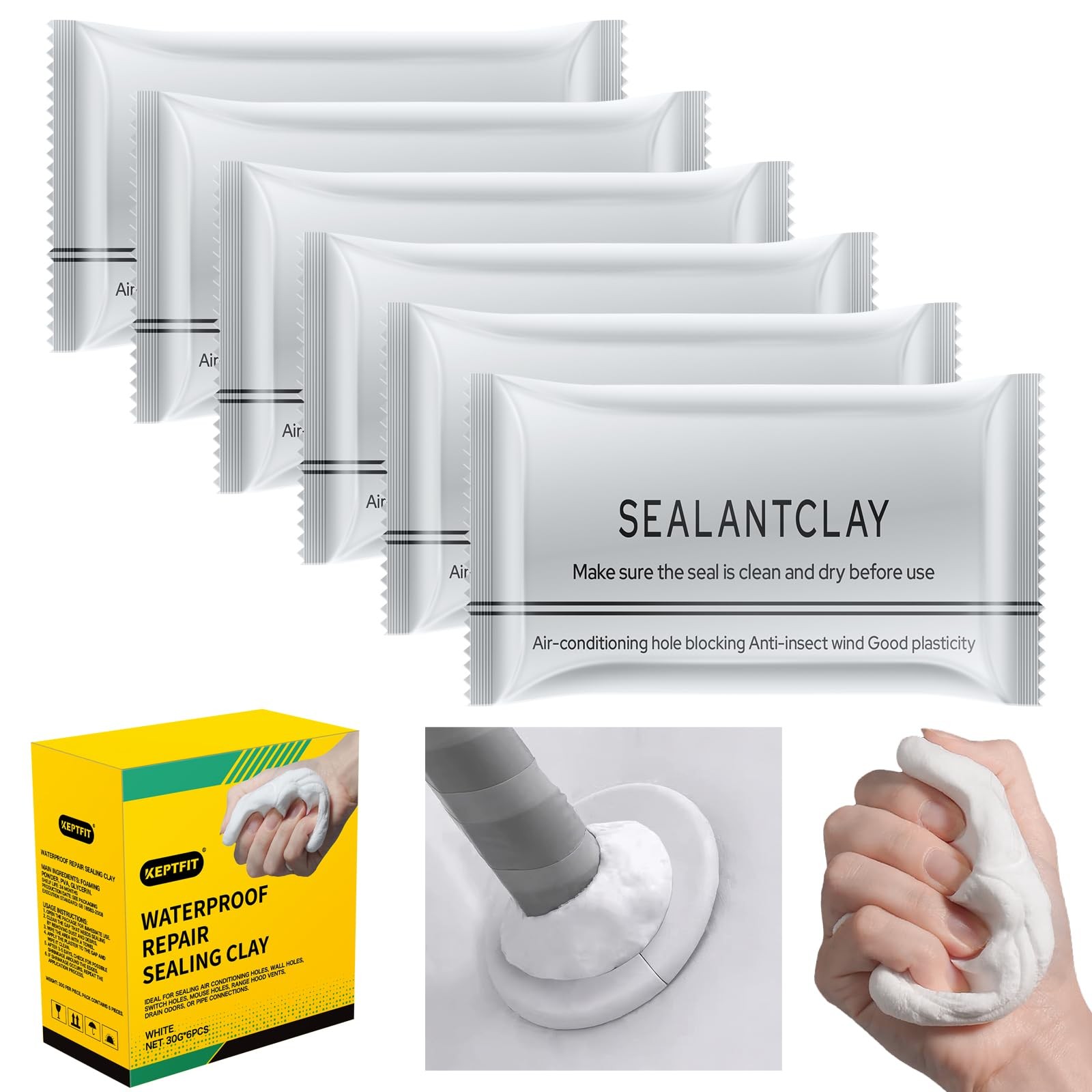 Waterproof Sealant Mastic 6Pack Repair Sealing Clay Wall Hole Drain Putty Mud