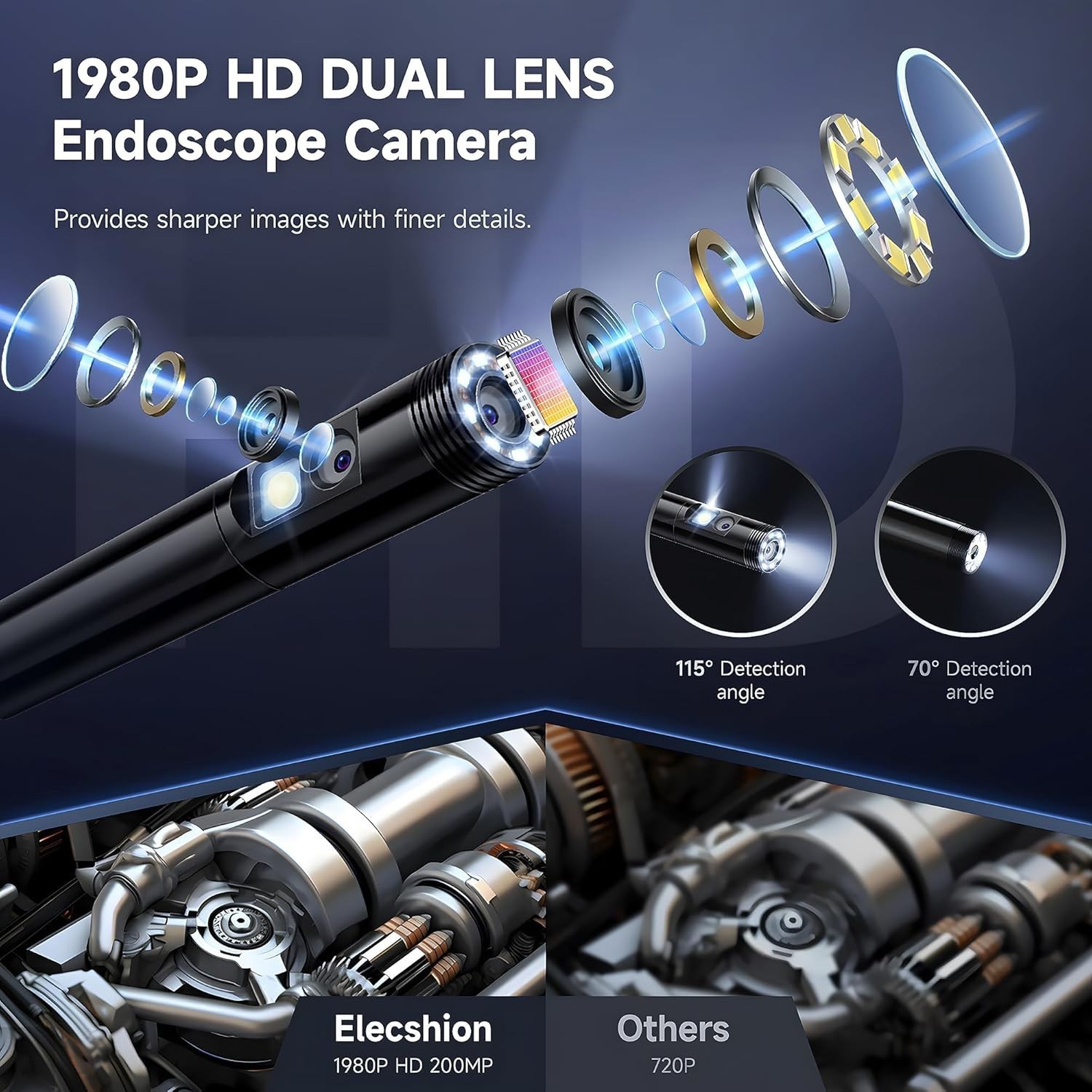 1920P HD Endoscope Borescope 8mm Inspection Snake Camera for iPhone Android iOS