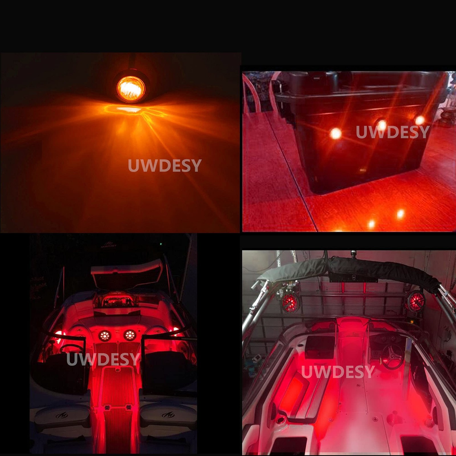 10 Pcs Red Waterproof Round Marine LED Lights – Utility Boat Interior, Naviga…