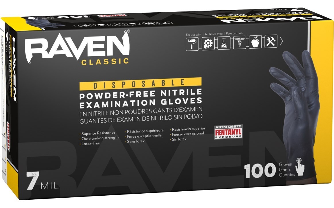 SAS Raven Black Nitrile Gloves Powder Free 7mil (10/Boxes of 100) (Large)