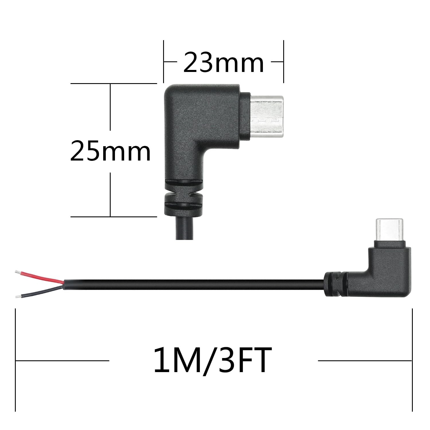4Pcs 90 Degree USB C to 2 Pin Bare Wire Open End Wire 1M/3FT, Right Angle USB Ty