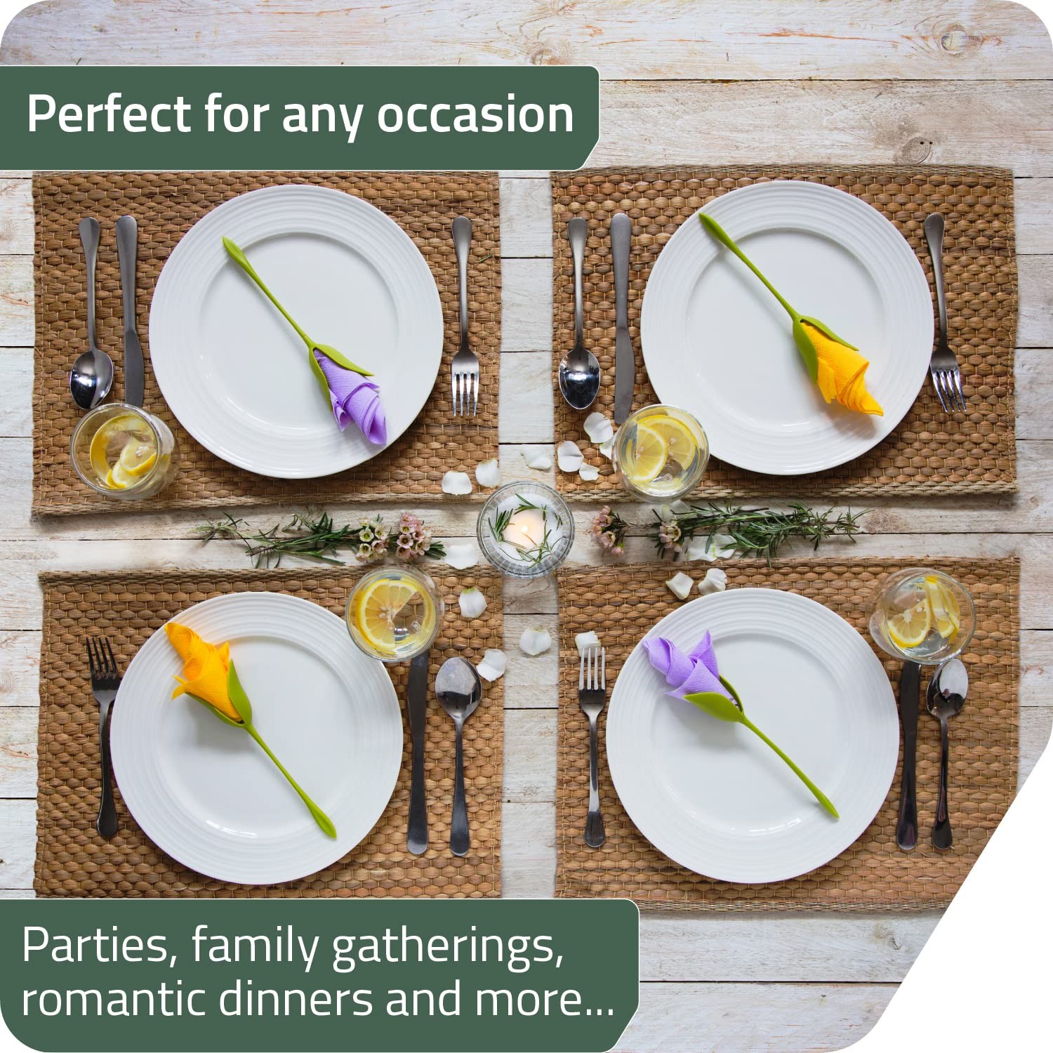 Peleg Design Bloom Napkin Holders for Tables, Set of 4 Green Stemmed Plastic Twi