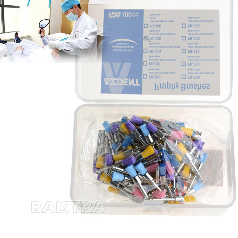 100pcs de cepillos de pulido de nailon dental Copas profilácticas RA tipo plano