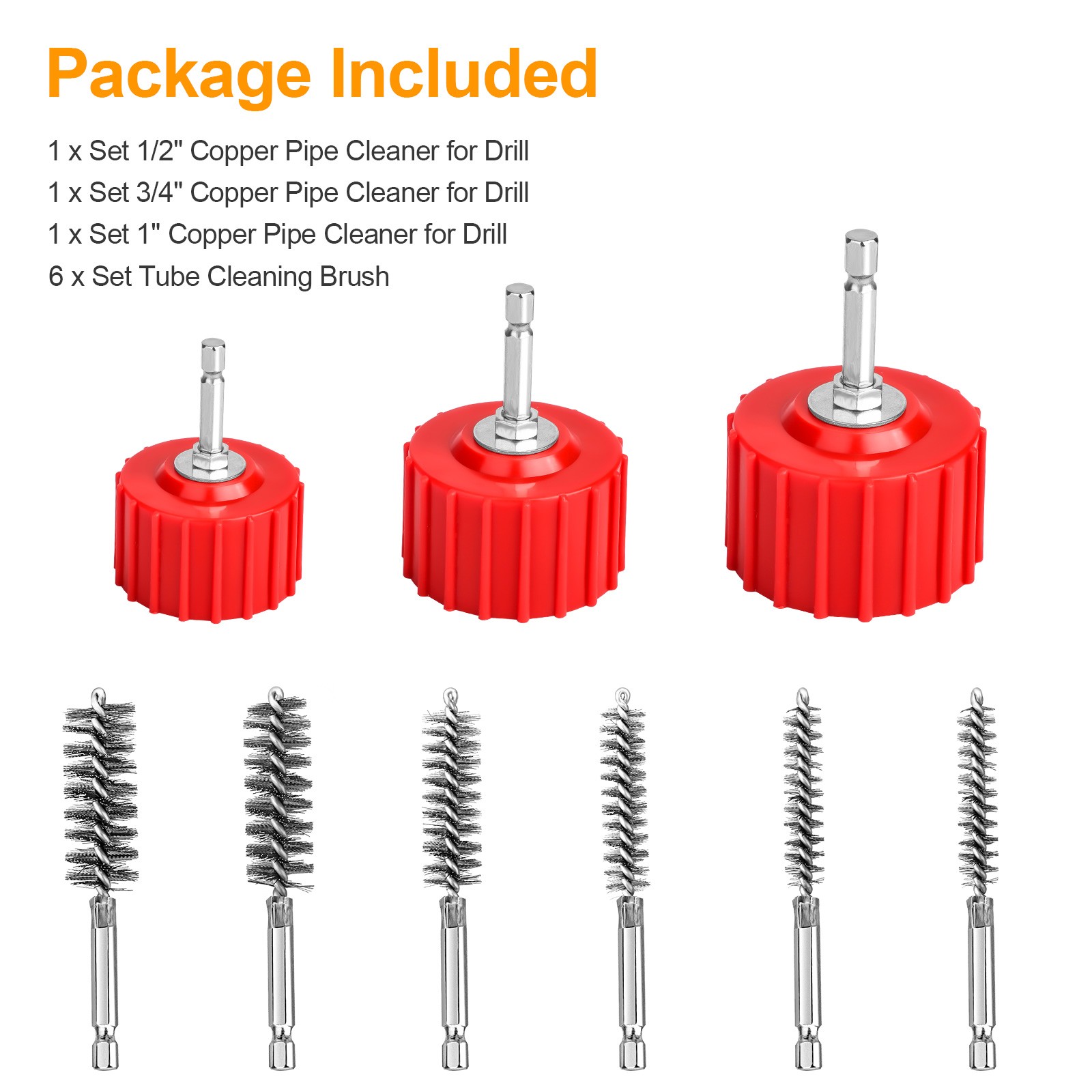 1/2″ 3/4″ 1″Copper Pipe Cleaning Kit w/ Wire Brush for Drill Plumbing Welding