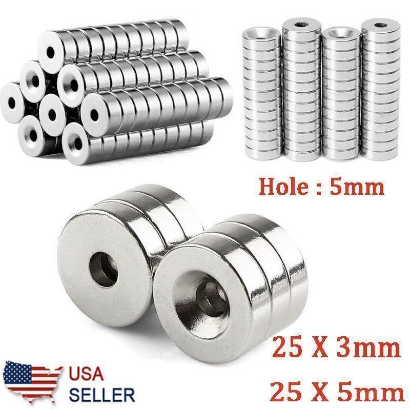 10/30/50Pcs Strong Countersunk Ring Magnets Hole 5mm Rare Earth Neodymium 25*3mm