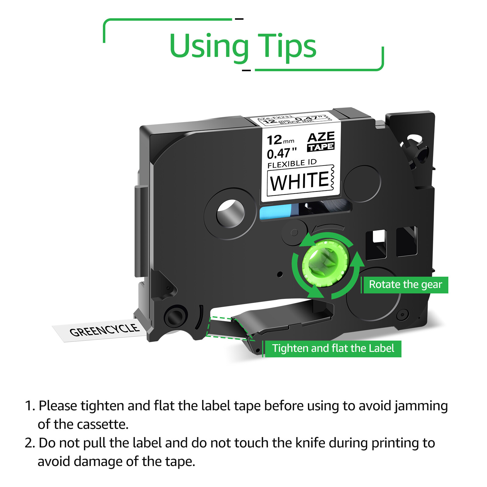 2 PK Black on White Compatible Brother TZeFx231 Tz Tze Fx231 Flexible Label Tape