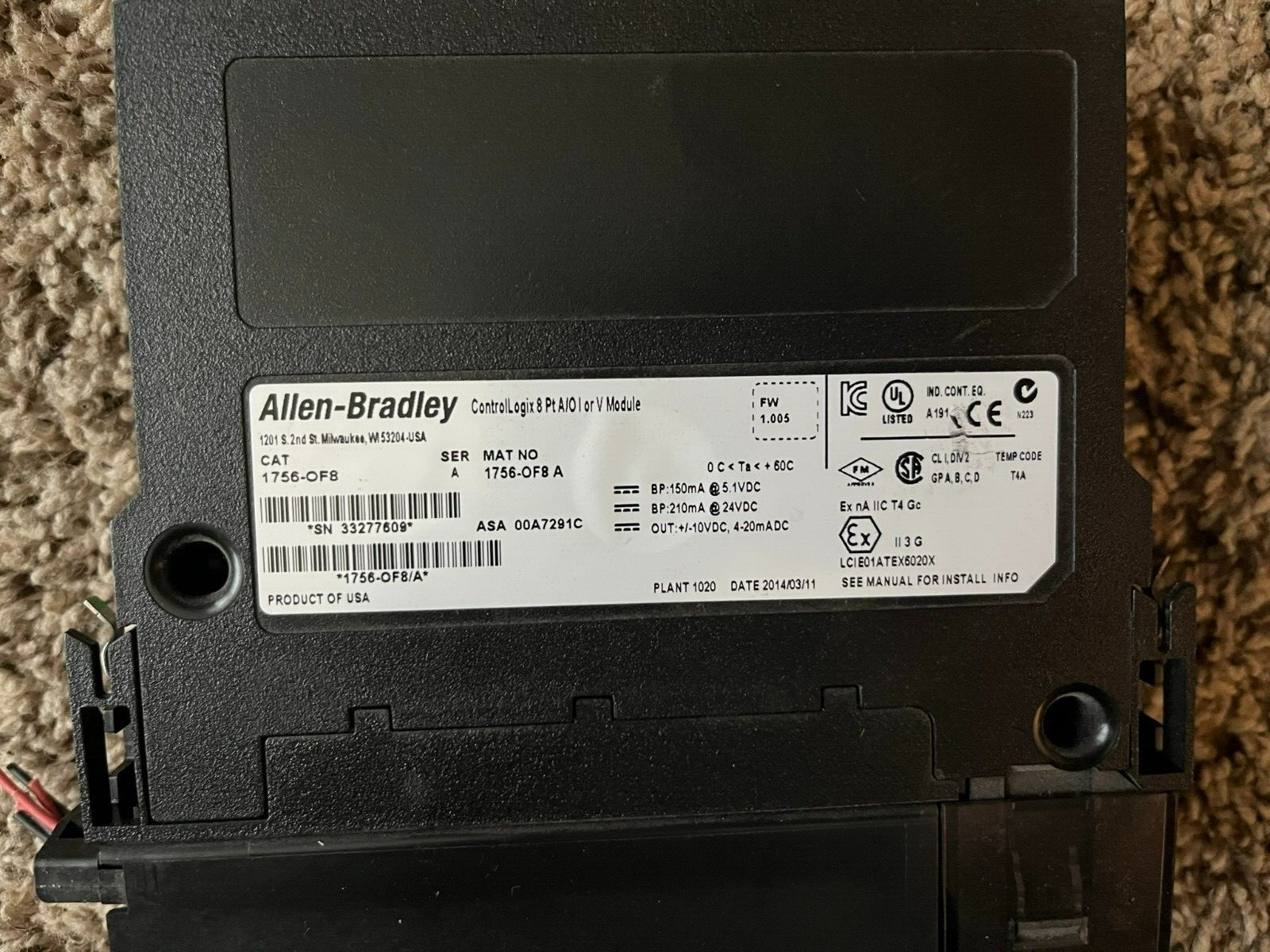 1756-OF8 ALLEN BRADLEY CONTROLLOGIX ANALOG OUTPUT MODULE SER A
