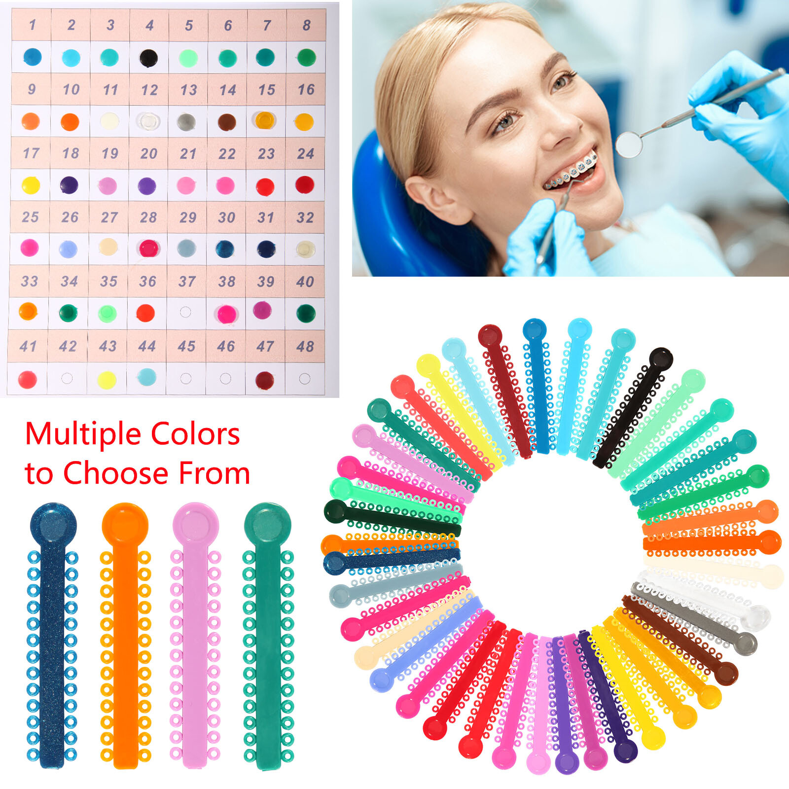 Dental Orthodontic Braces Ligature Ties Elastic Rubber Bands 43 Color 1040Pcs