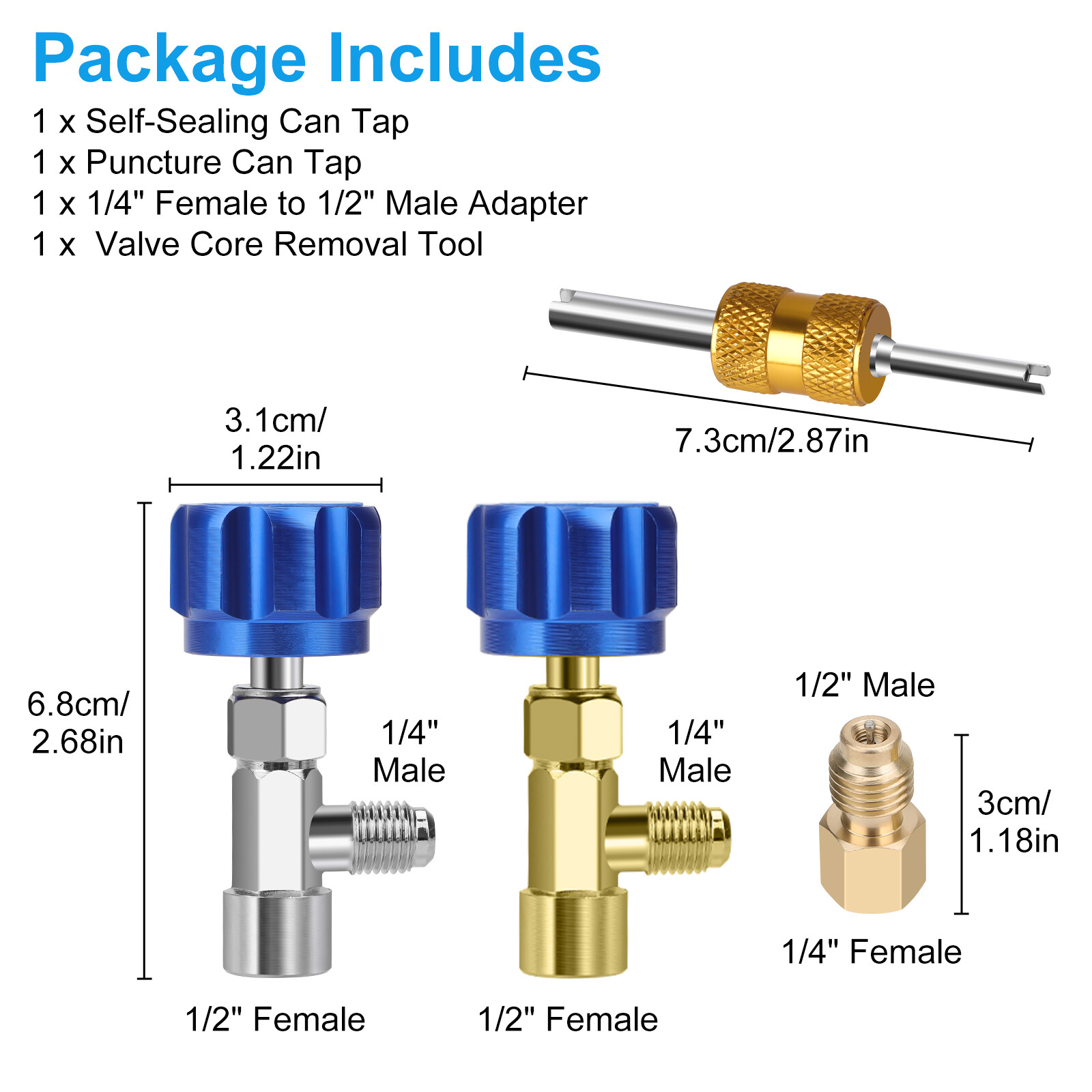 Car A/C R1234YF Quick Coupler Adapter Set with Self-Sealing & Puncture Can Tap