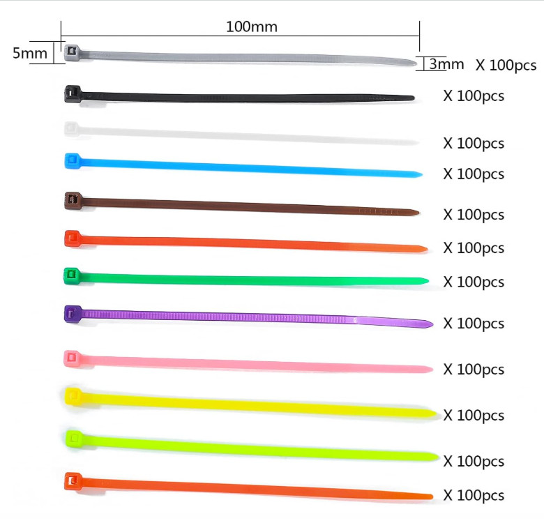 1200 Pcs Mixed Colored Zip Ties, 4 Inch Multicolor Self-Locking Nylon Cable Zip