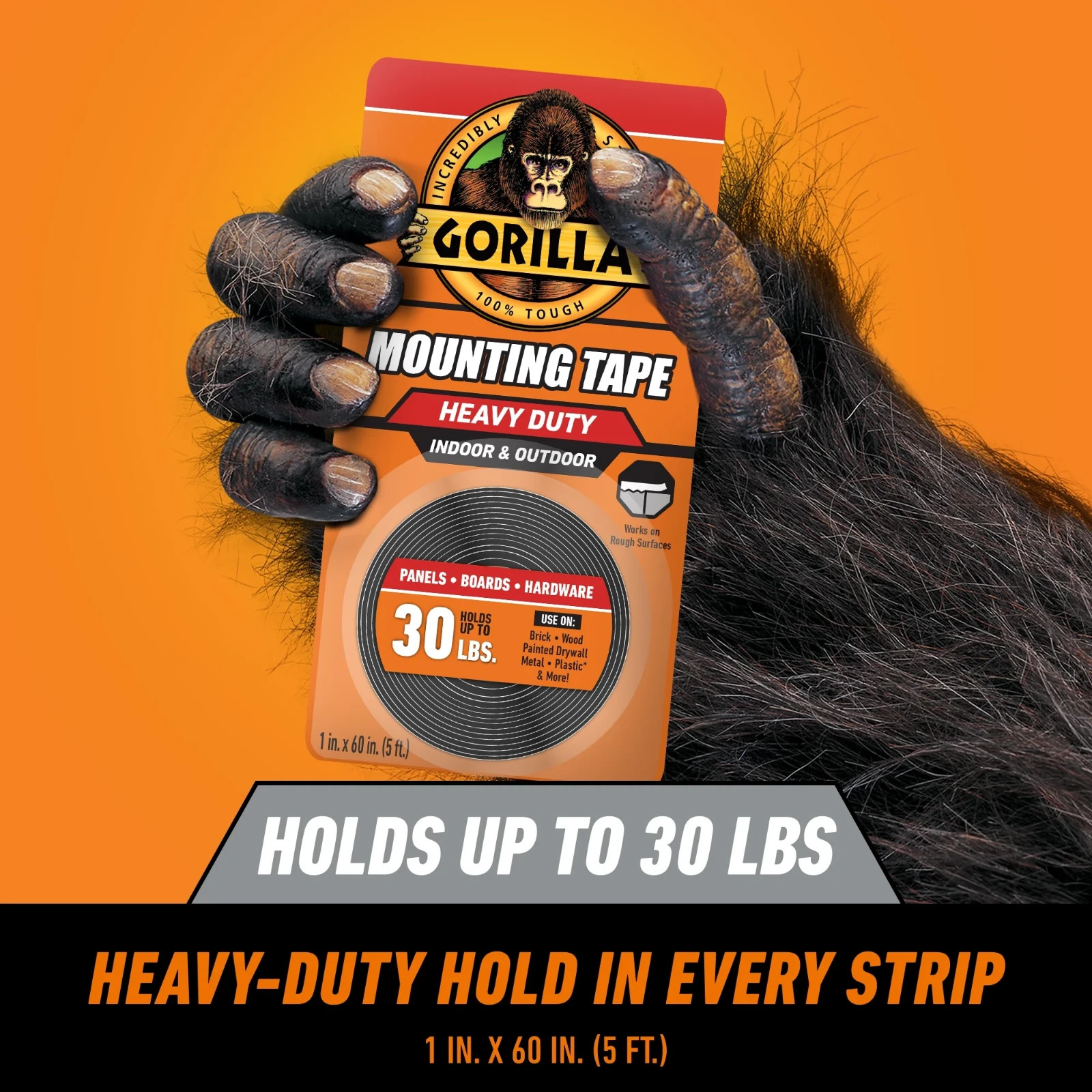 Gorilla Heavy Duty Double Sided Mounting Tape, 1″ x 60″, Black