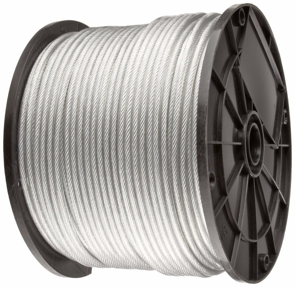 Vinyl Coated Wire Rope Cable 1/16 – 3/32 7×7: 50,100, 200, 250, 500,1000, 2500Ft
