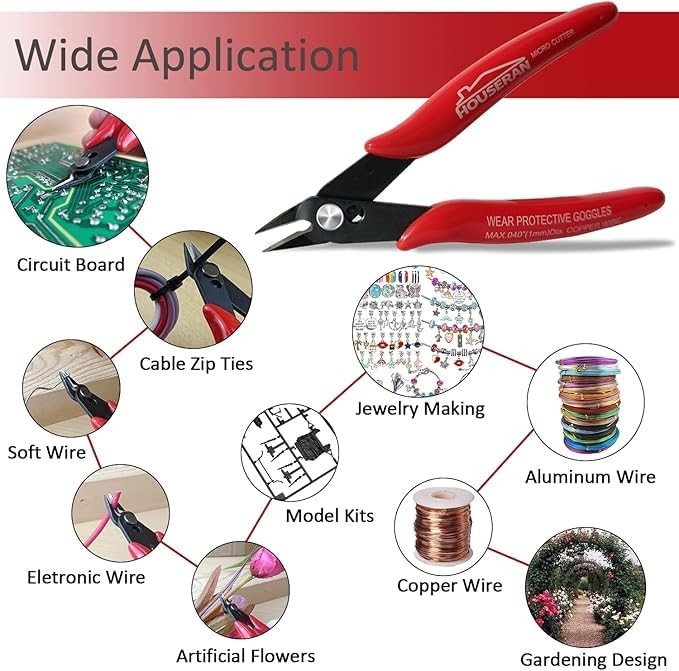 HOUSERAN Small Wire Cutters, 2 PACK, 5 Inch, Micro Flush Cutter, Snips 2 Pack