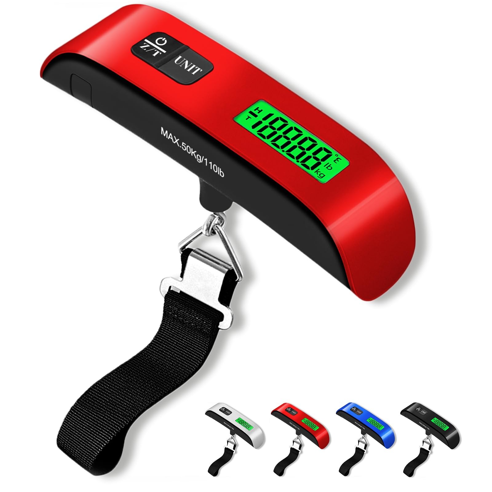 Luggage Scale 110 Lbs Weight 4 Unit Switching LCD Display Travel Digital Red