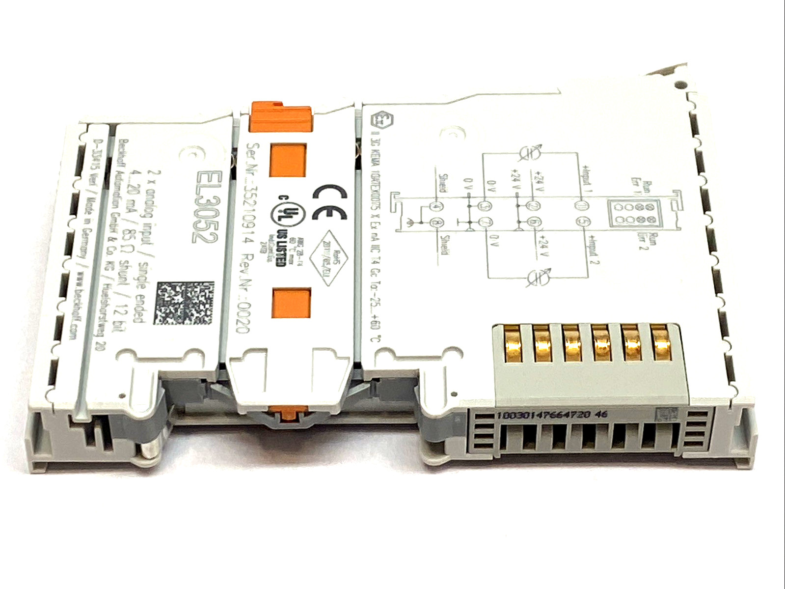 Beckhoff EL3052 EtherCAT 2-Channel Analog Input Terminal 4-20mA 12Bit Module