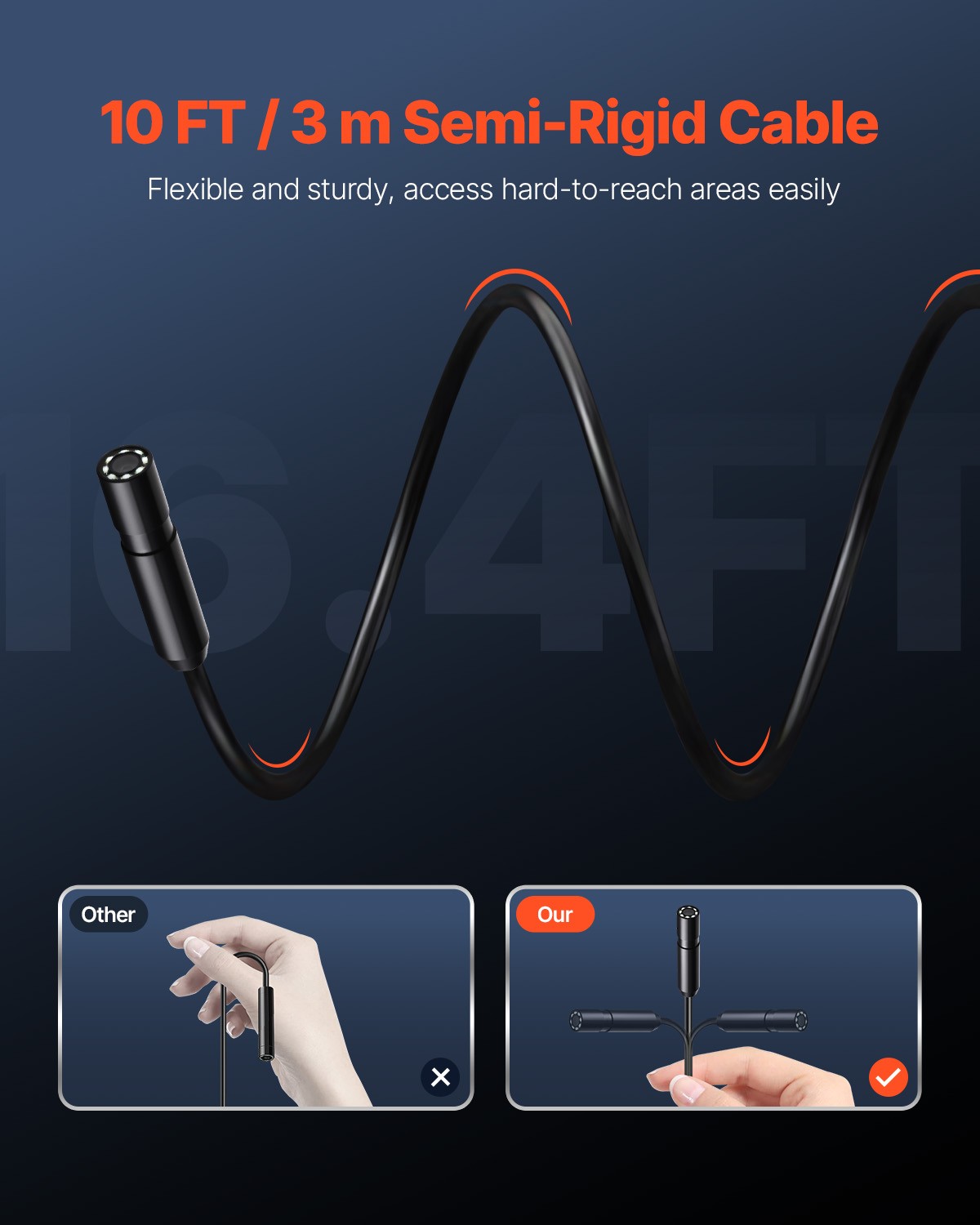 VEVOR Endoscope Camera 1920P HD Borescope for Android & IOS with 10FT Cable