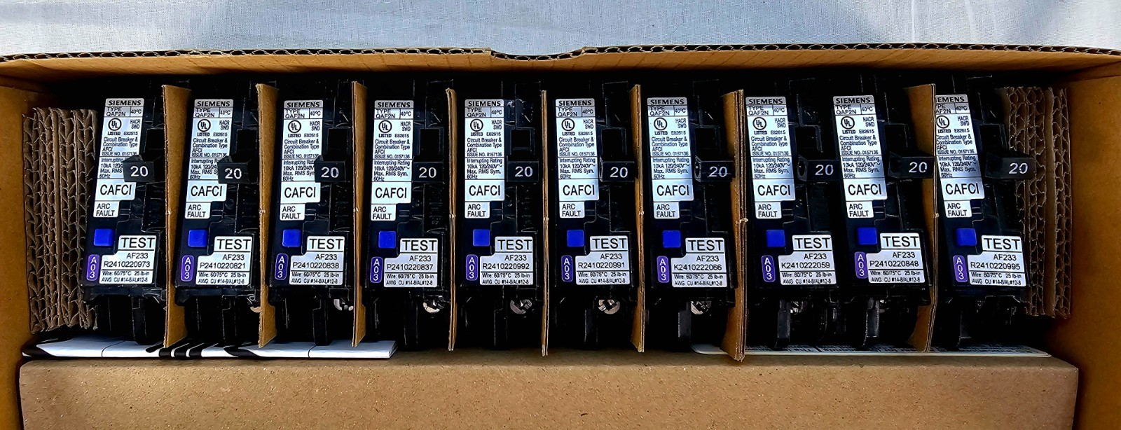 Lot of 10 – Siemens QA120AFCN 20-Amp 1-Pole Combination Type Arc-Fault Circuit