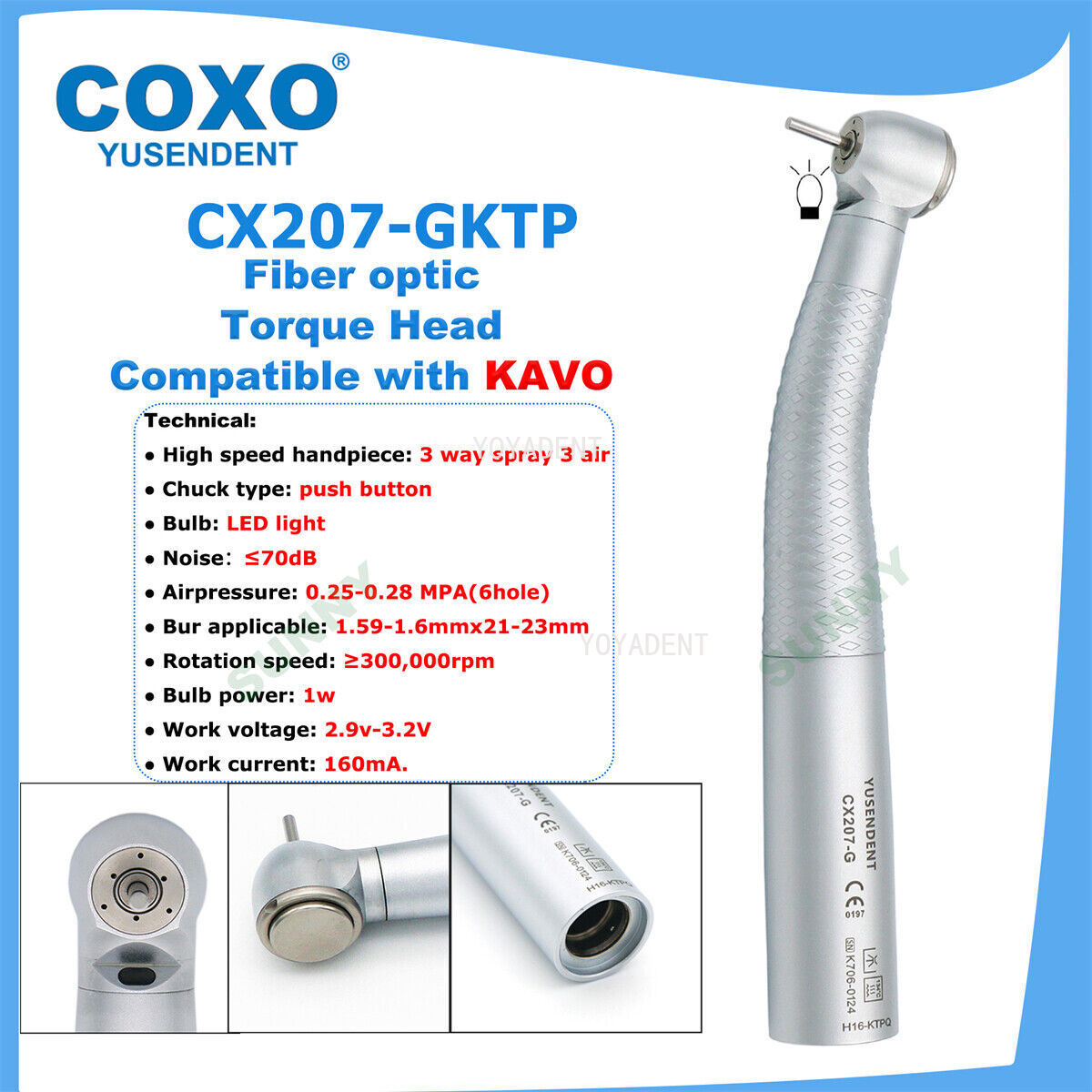 COXO Dental Turbine Fiber Optic High Speed Handpiece LED Coupler 6 Pin Fit KAVO