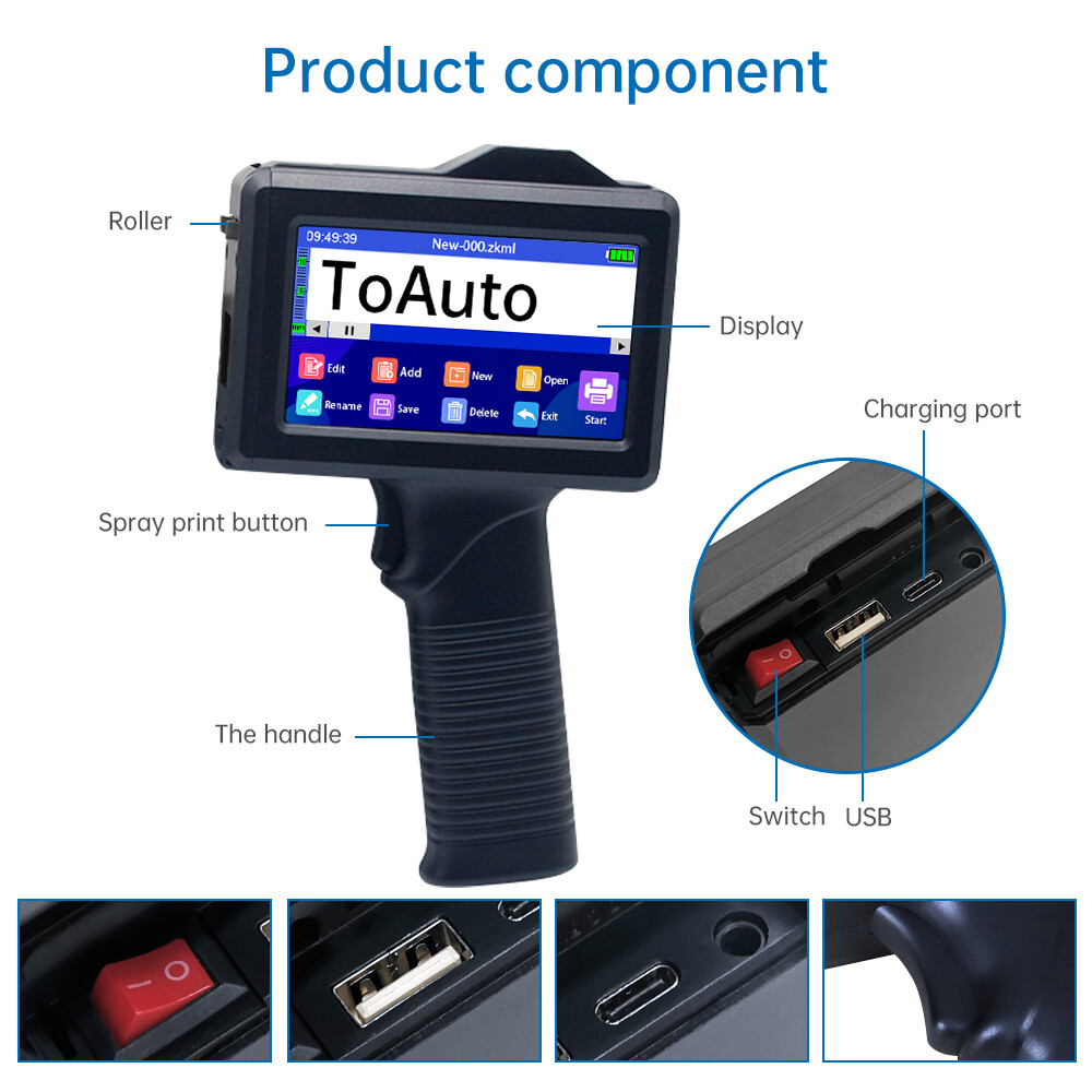 ToAuto Handheld Inkjet Printer Date QR Code Barcode Printing Logo Label Machine
