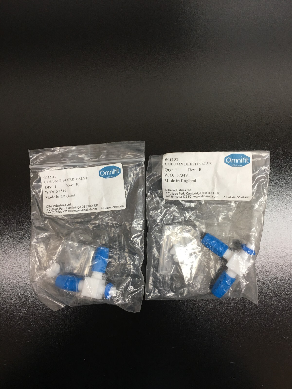 Omnifit PN 001121 Column Bleed Valve & END FITTING Lot 2 PCS