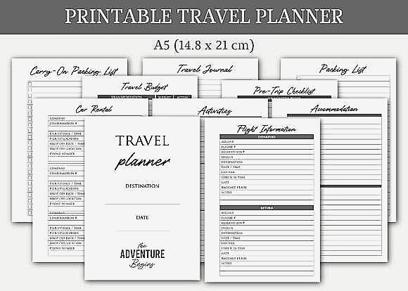Printable Travel Planner – Black and White