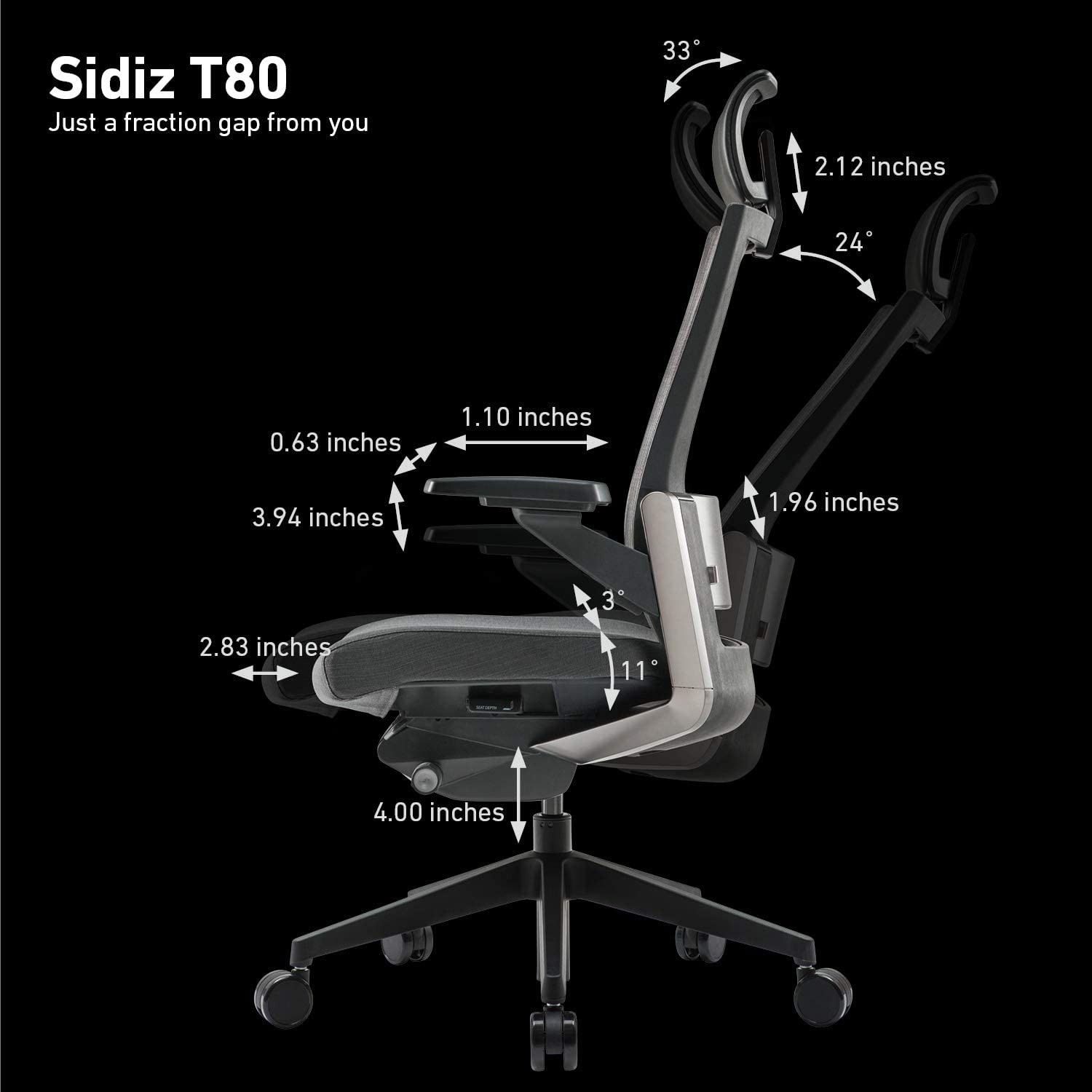 SIDIZ T80 Adjustable Ergonomic Office Desk Chair with Lumbar Support, Dark Grey
