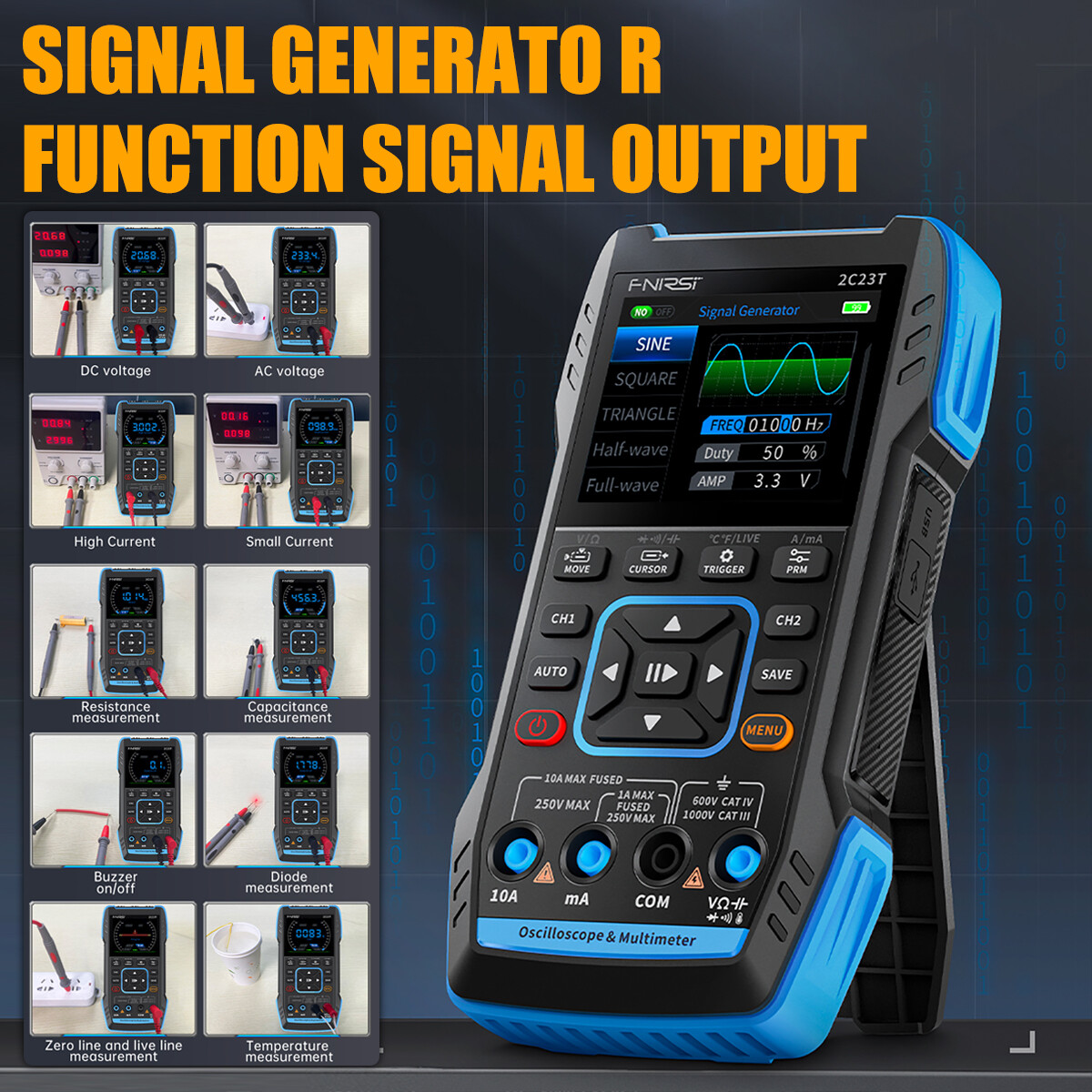 3-IN-1 FNIRSI 2C53T Advanced Version Dual Channel Digital Oscilloscope + 2 Probe