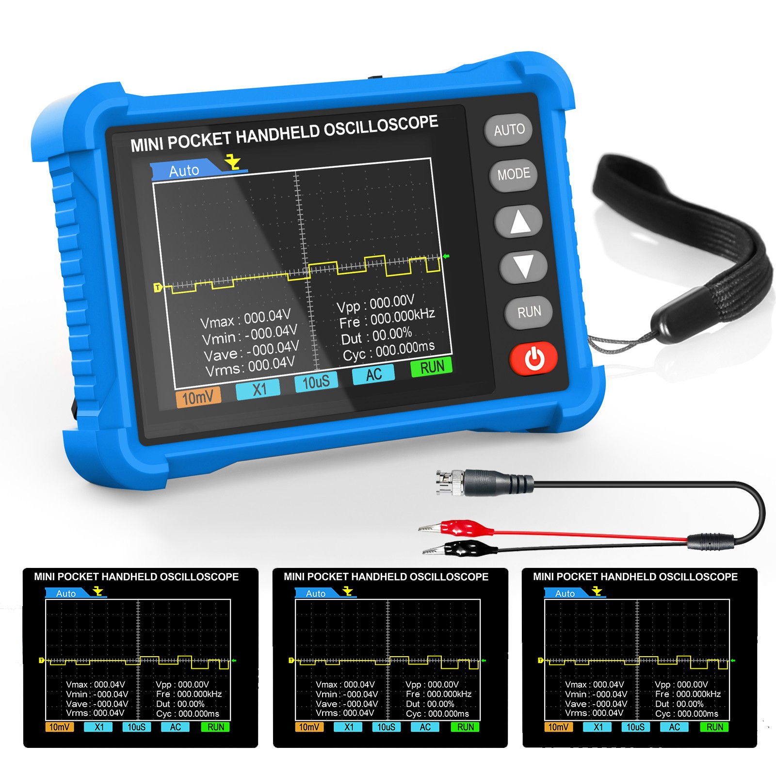 Portable Oscilloscope Kit – 250kHz, Handheld w/ Probe, Lithium Battery, AUTO Set
