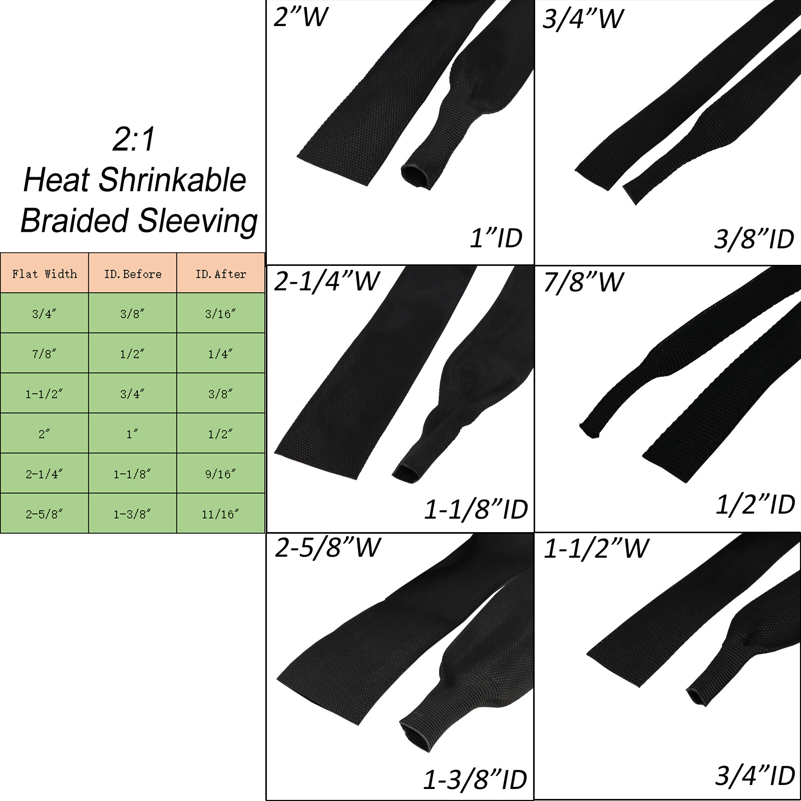 Heat Shrink Braided Sleeve Wire Loom 2:1 Abrasion Protect Wire Harness Sheath