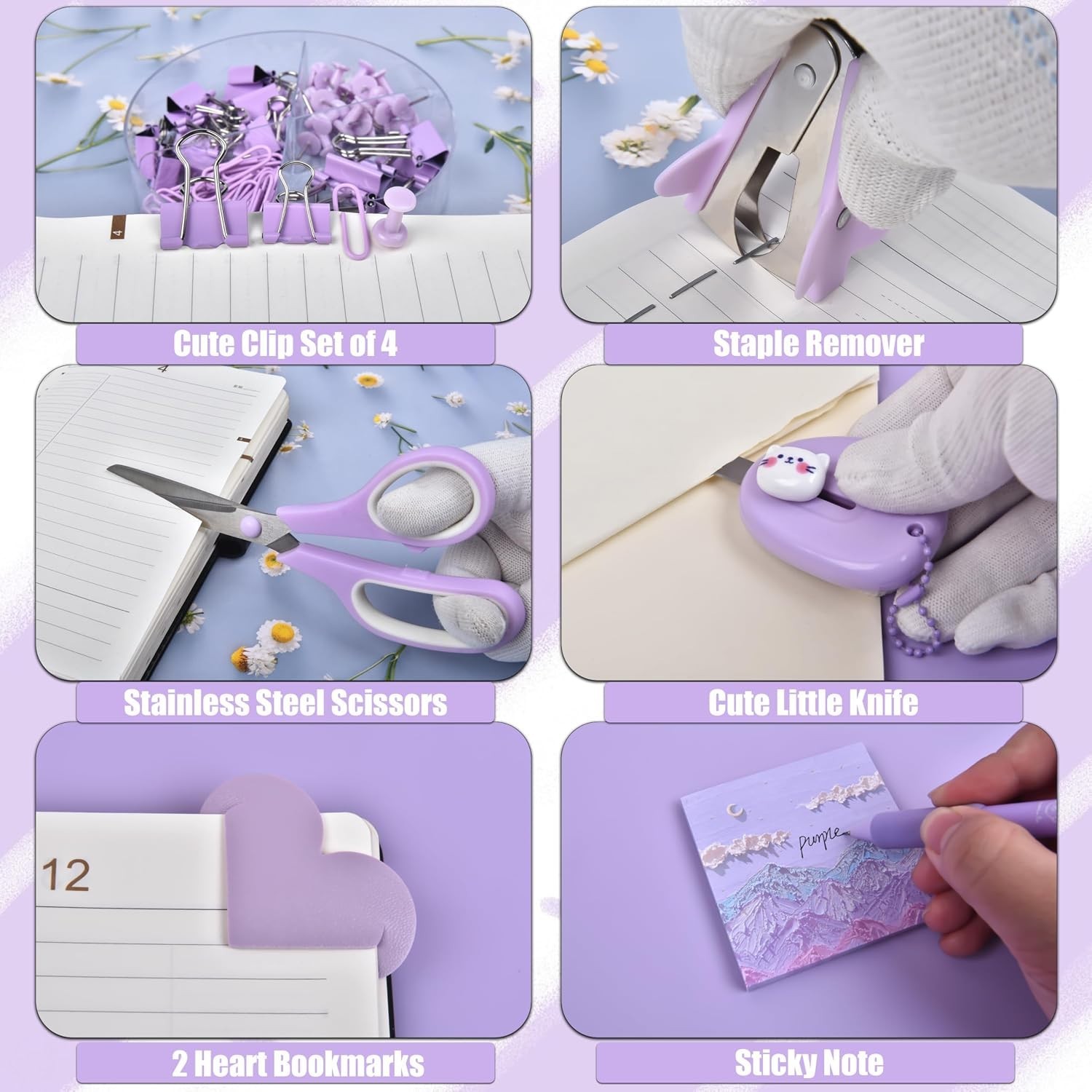 Stylish Purple Desk Organizers with 26 Essential Office Supplies – Gift Ready