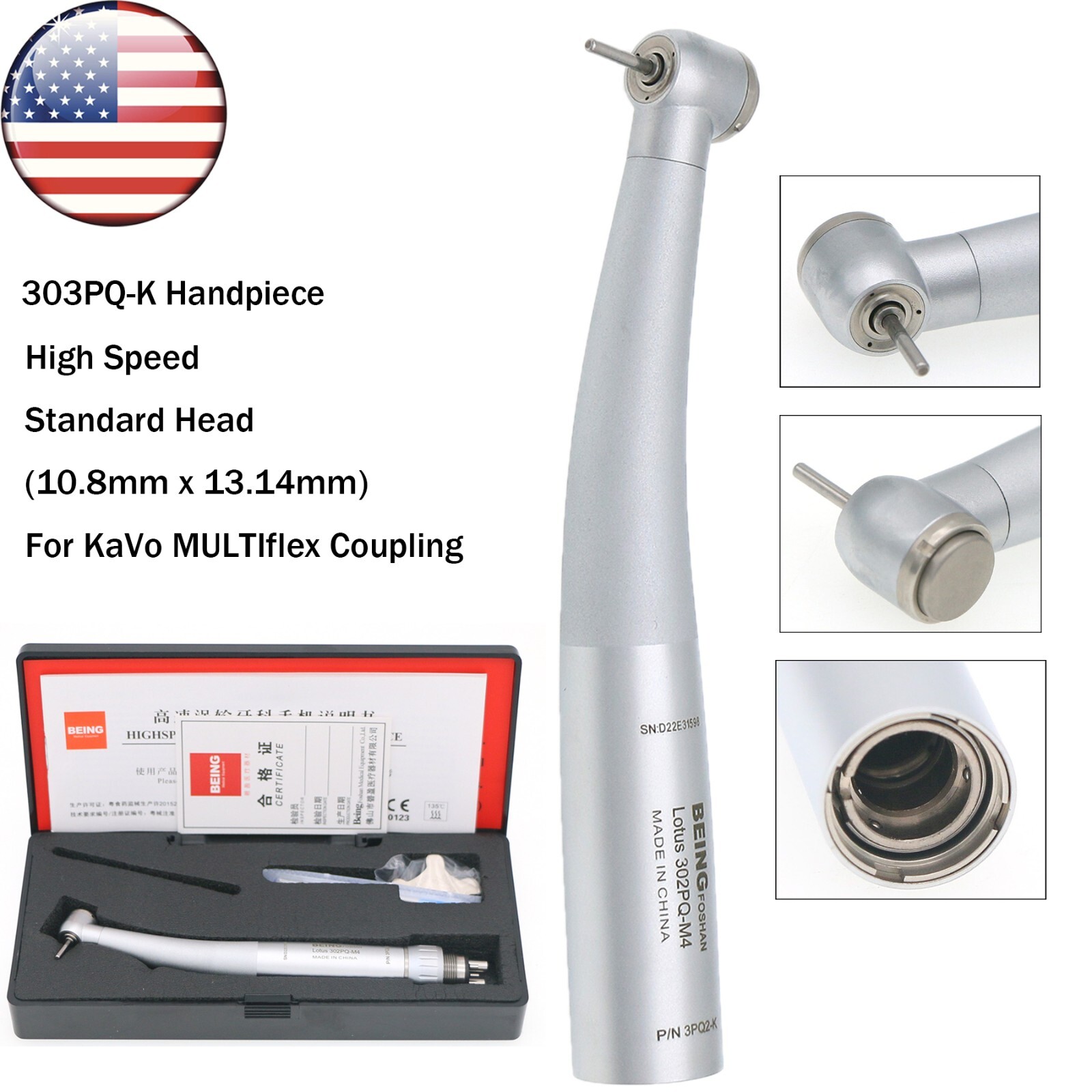 BEING Dental High Speed Fiber Optic Turbine Handpiece fit KAVO Coupler 4/6 Holes