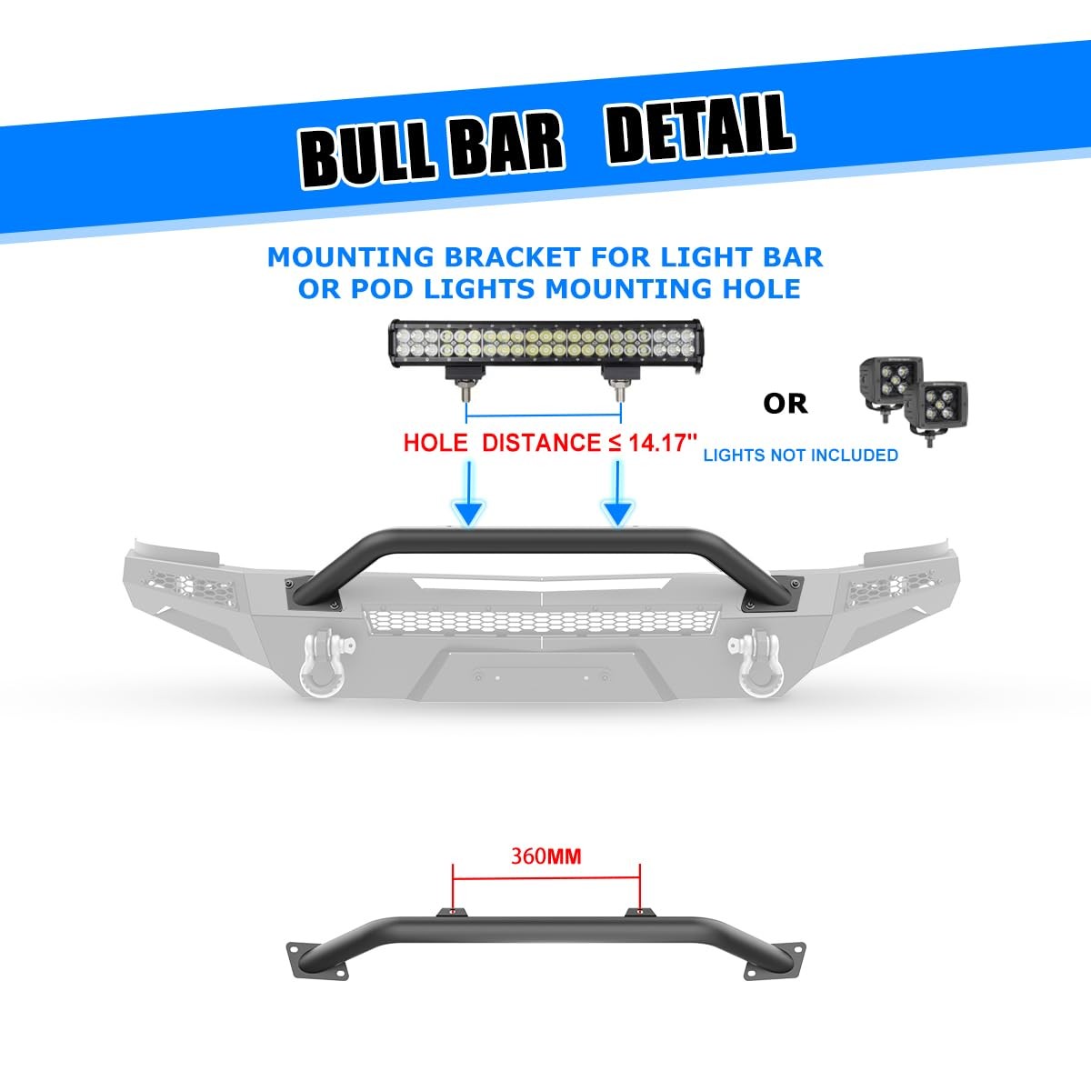 Modular Front Bumper 2007-2013 Silverado 1500 w/Winch Bull Bar D-Rings Paintable