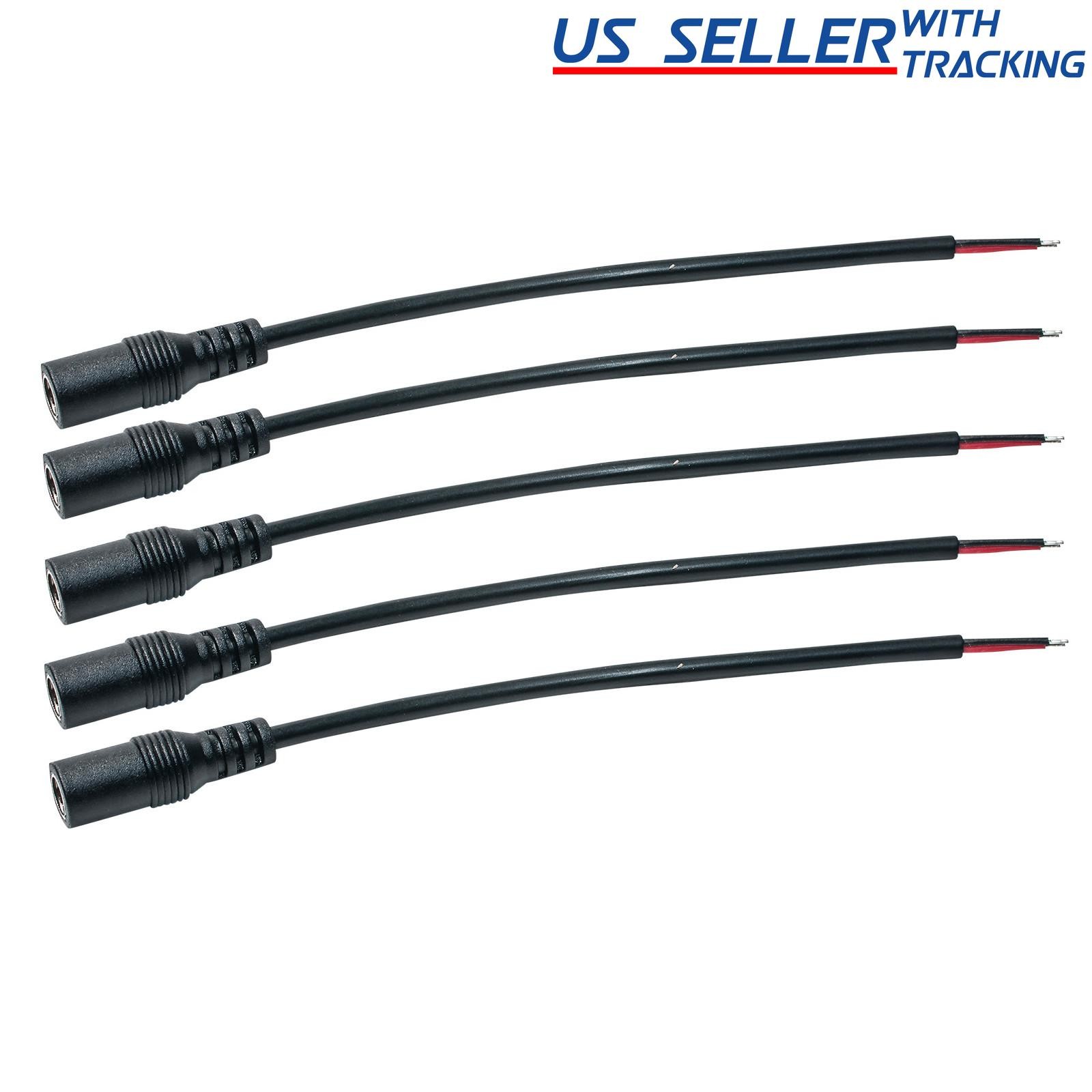 (5-Pack) DC Power Pigtail Female Barrel Jack 6-inch Wire Cable 5.5mm x 2.1mm 5X