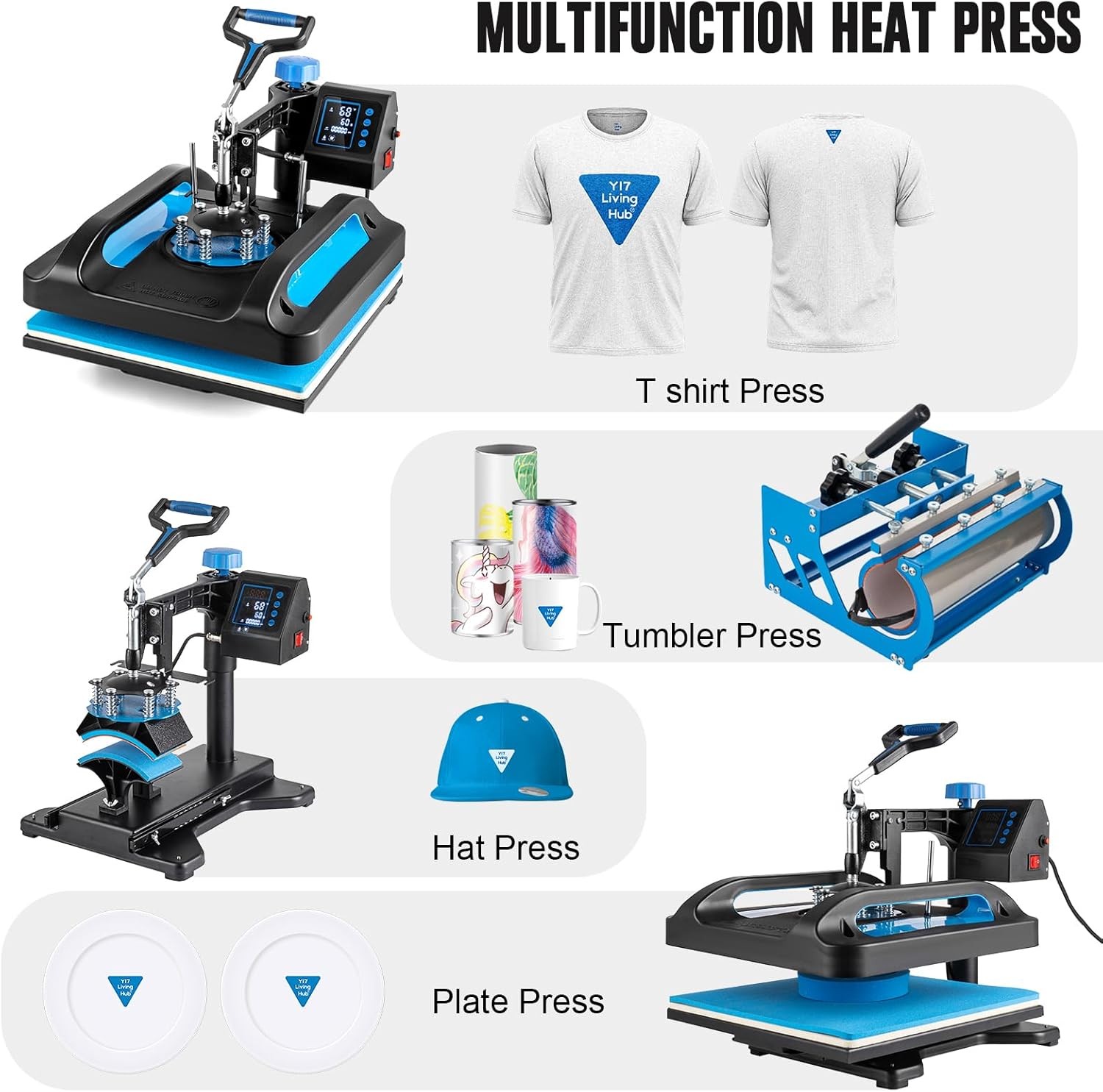 15″x15″ 5 in 1 Heat Press Machine T-Shirt Sublimation Printing with 30OZ Tumbler