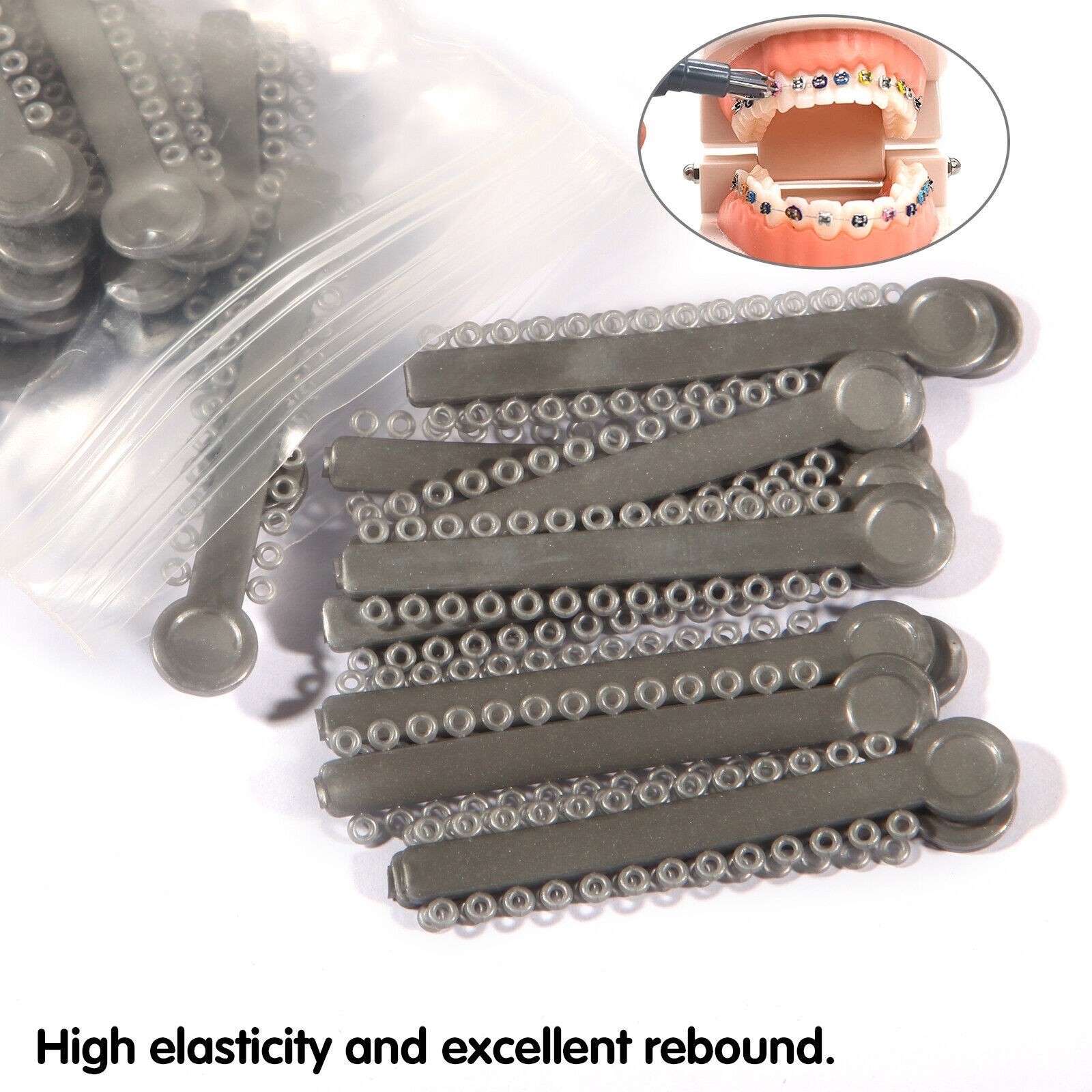 1040 Dental Orthodontic Ligature Ties Elastic Rubber Band Black/Rainbow Colors