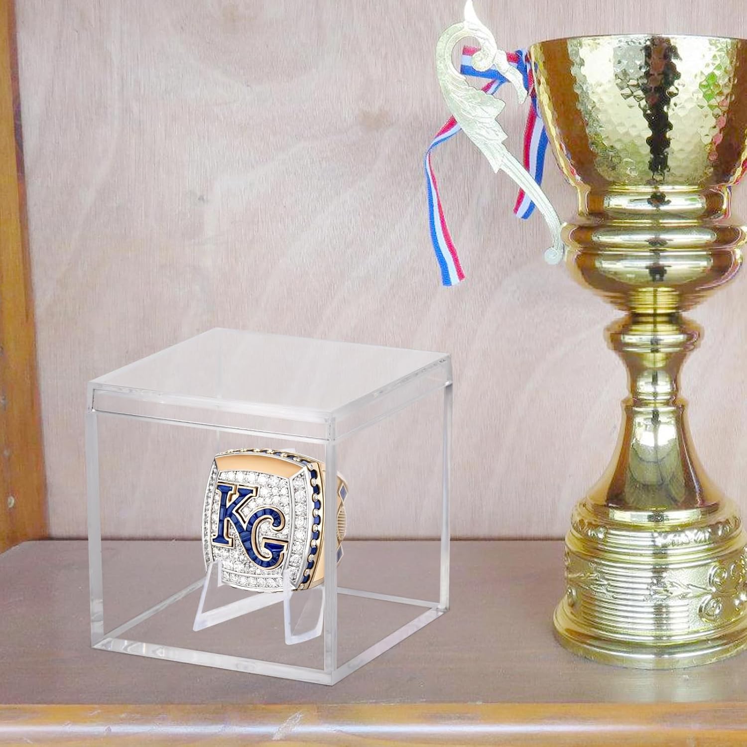 Clear Acrylic Championship Ring Display Case, Memorabilia Stand 1-Pack,