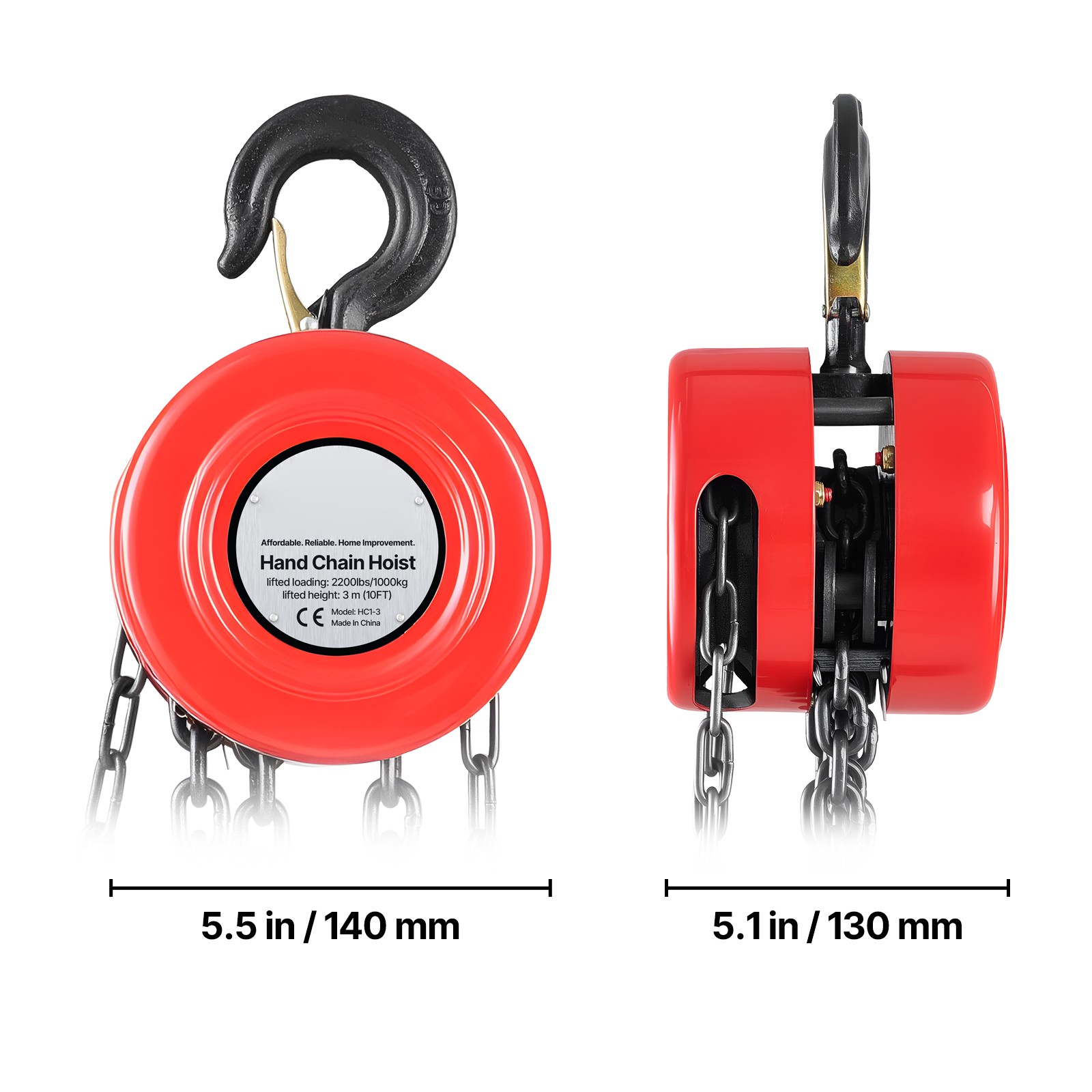 Uimoso Manual Chain Hoist 1 Ton/2Ton Capacity with G70 Chain 8/10/20ft Options