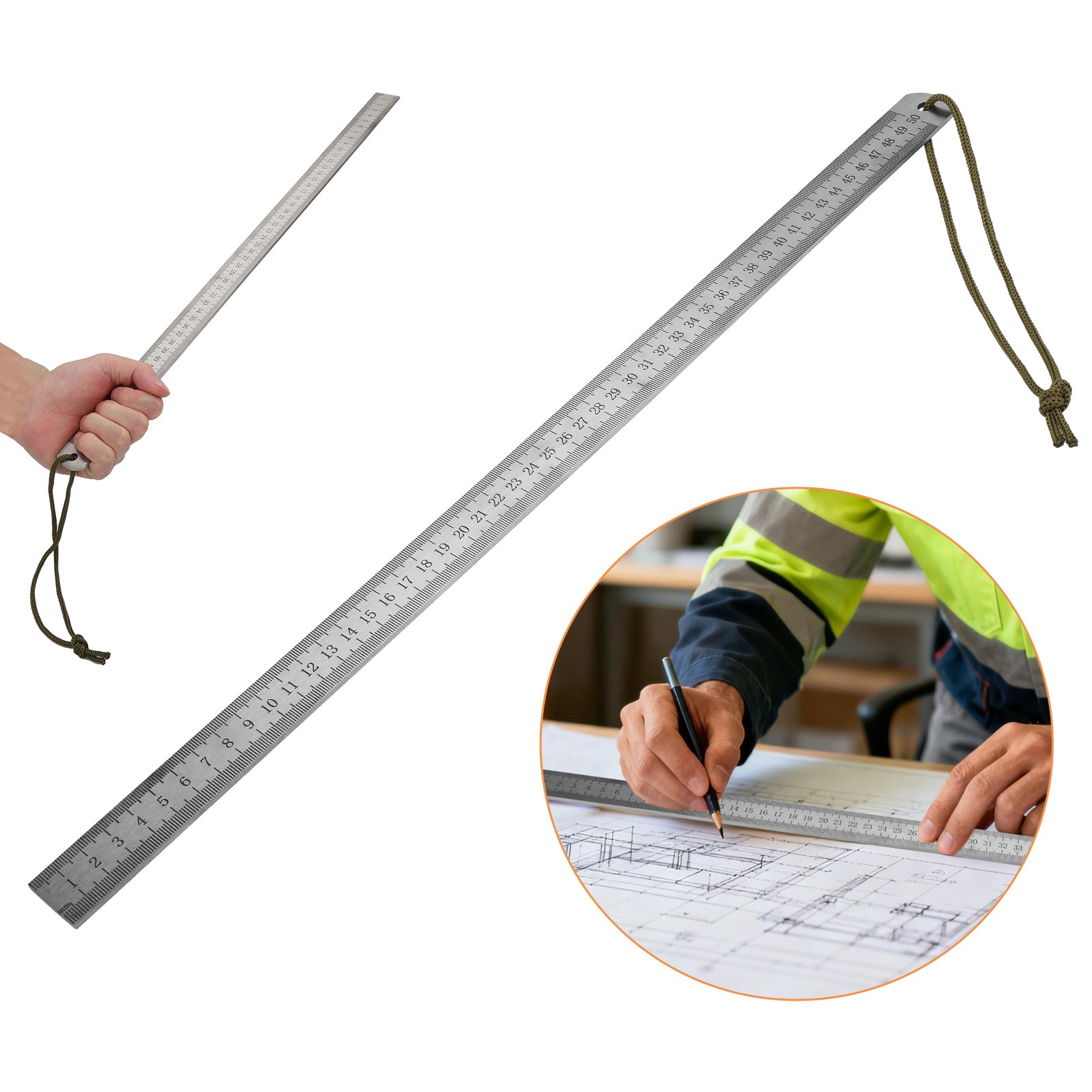 20″ Heavy Duty Stainless Steel Ruler Laser Etched Metric & Inch Straight Edge