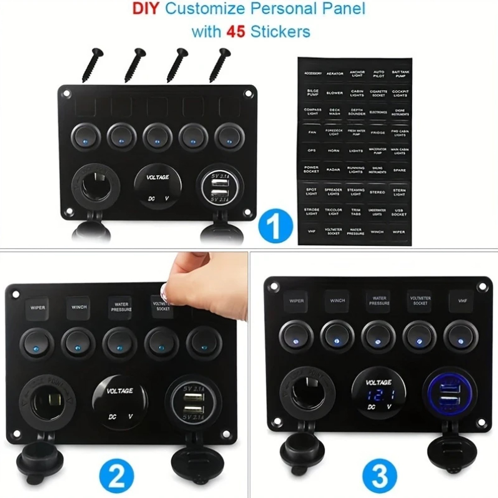 5-Switch 12V Electrical Panel – Voltmeter, Dual USB for RV, Truck & Boat
