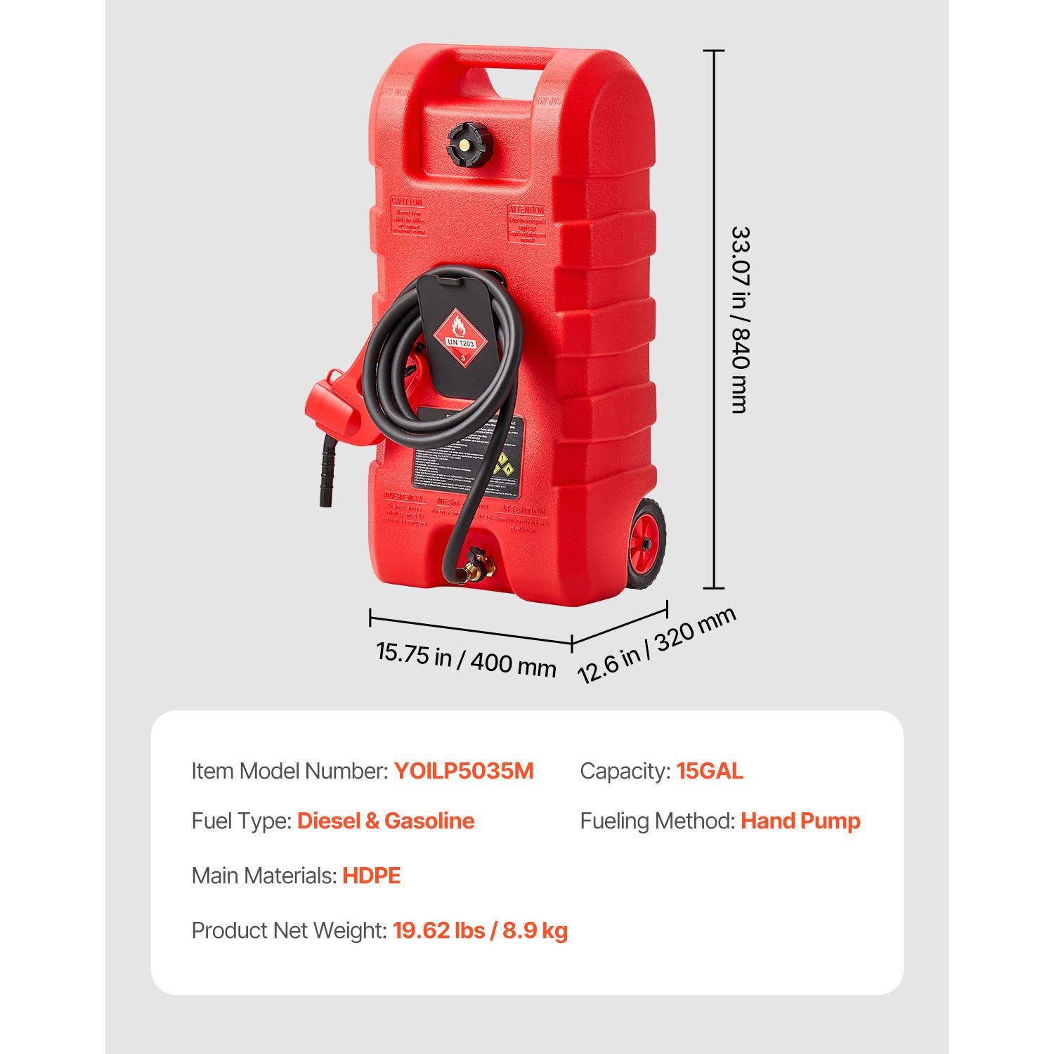 Fuel Caddy 15 Gallon Portable Fuel Tank with Gravity & Hand Pump Modes