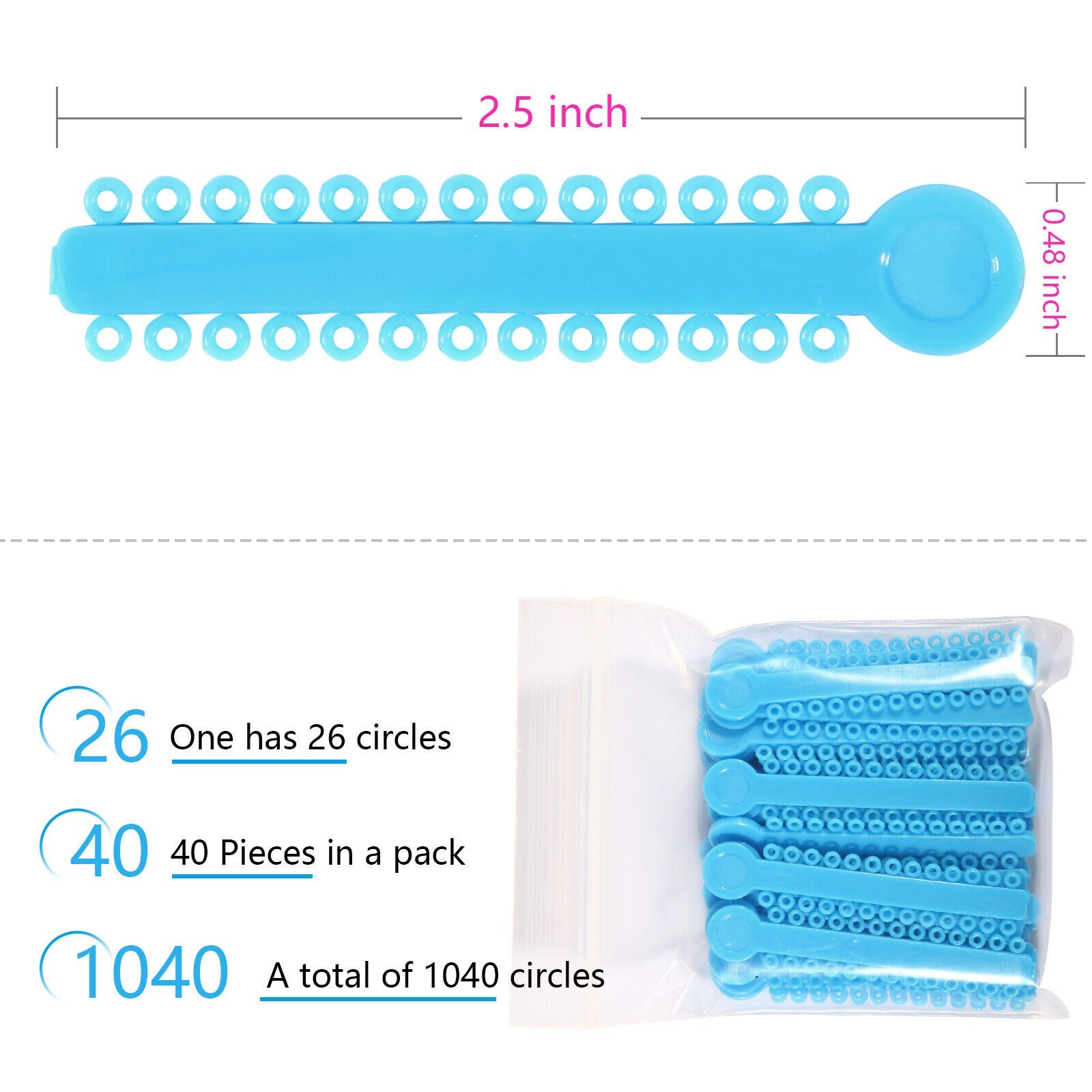 1040 Dental Orthodontic Ligature Ties Elastic Rubber Band Black/Rainbow Colors