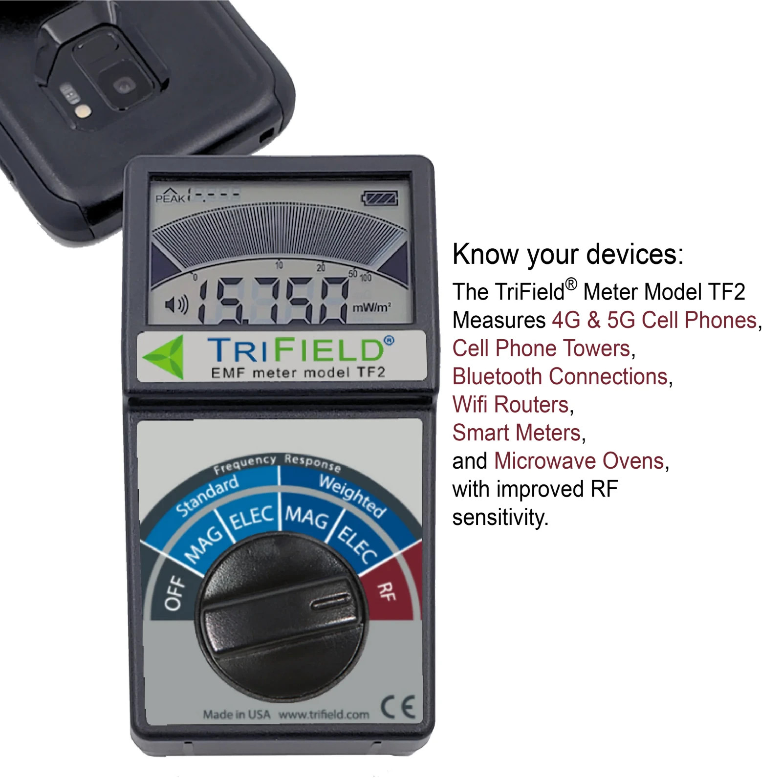 EMF Meter Model TF2 – #1 Handheld EMF Detector for 3 Types of EM Fields