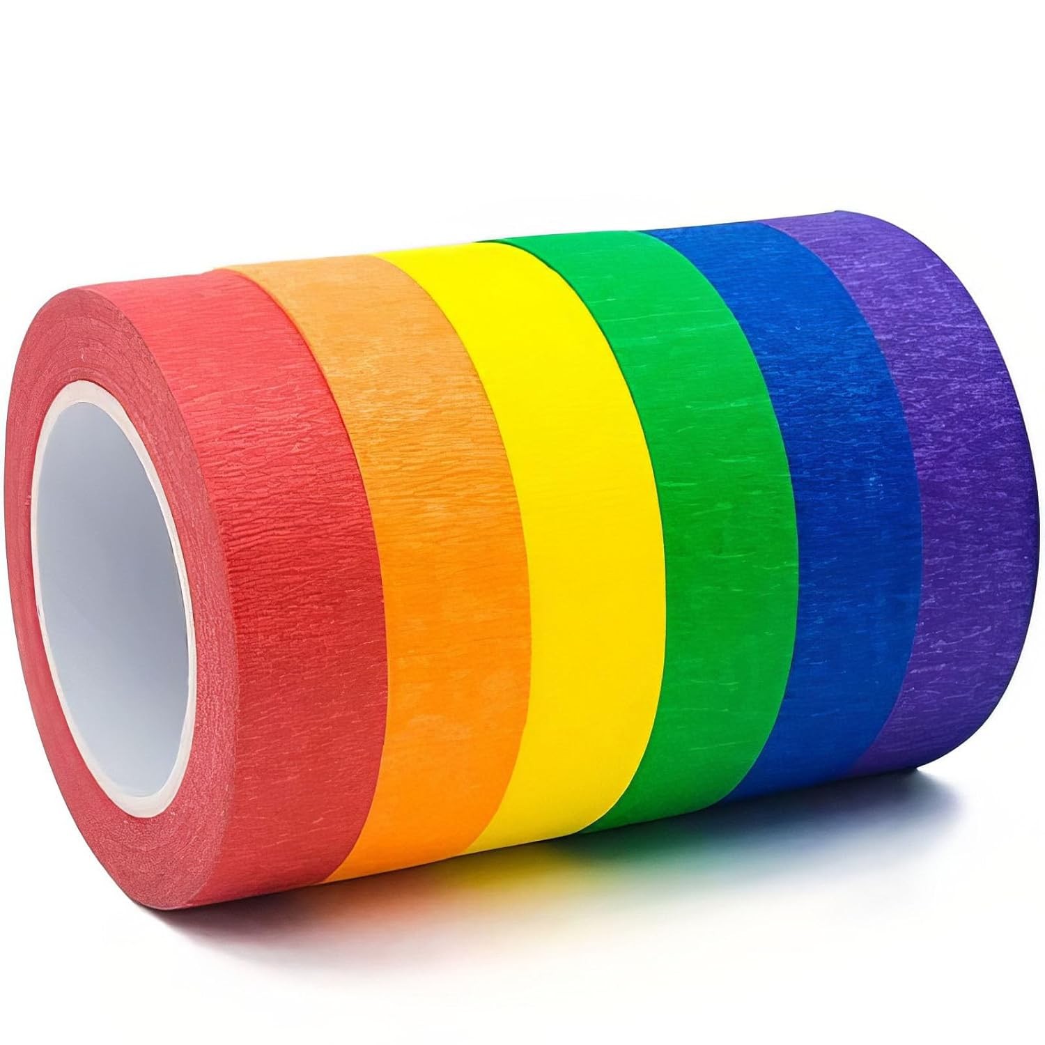 6 Rolls Colored Masking Tape，colored Red, orange, yellow, green, blue, purple